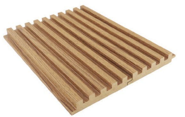 PN 00026 D Teak Brown Linear Small Pattern 9 Ft x 4.7 inch MDF HMR Grade Louver / Panel - 18 mm| Image 1