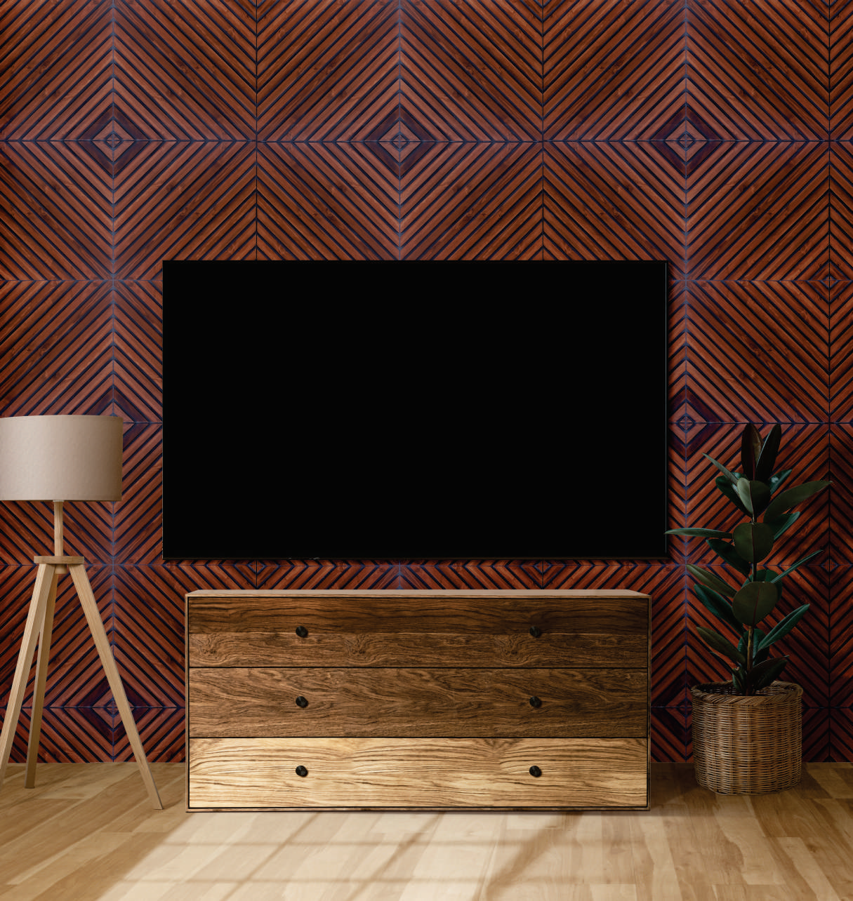 Brown Patterned Look Charcoal Louvers/Panel 9 ft x 11.2 inch - 12 mm | Ideal for Living Room, Bedroom, Feature Wall, Office, TV Cabinet | WK04 Panels  | Image 2
