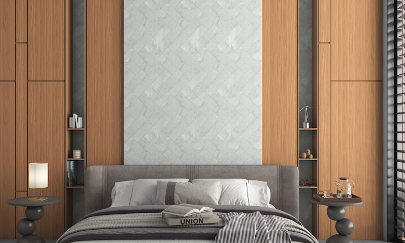 A Wardrobe or kitchen cabinate application image of a 8978 WA Brown Decorative Laminate of 0.8 mm with a Texture finish available at Material Depot in Bangalore