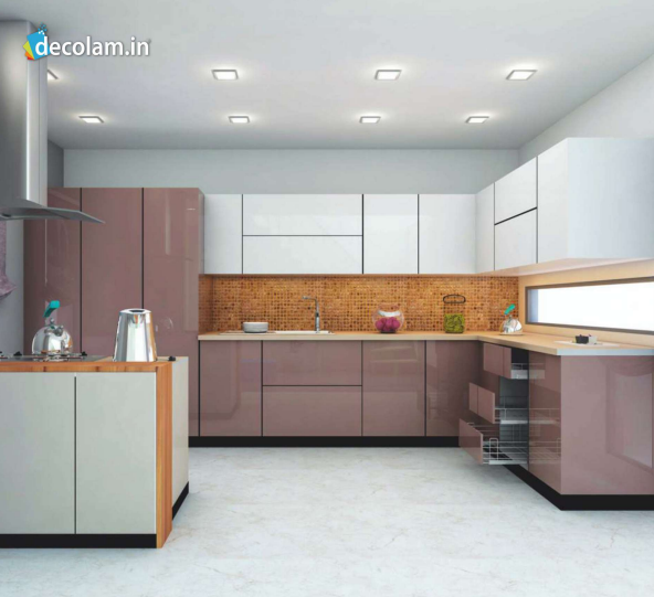 1.5 mm Beige ARC 8008 Beige Acrylic Laminate applied on a kitchen cabinate with High Gloss finish available for sale at Material Depot in Bangalore