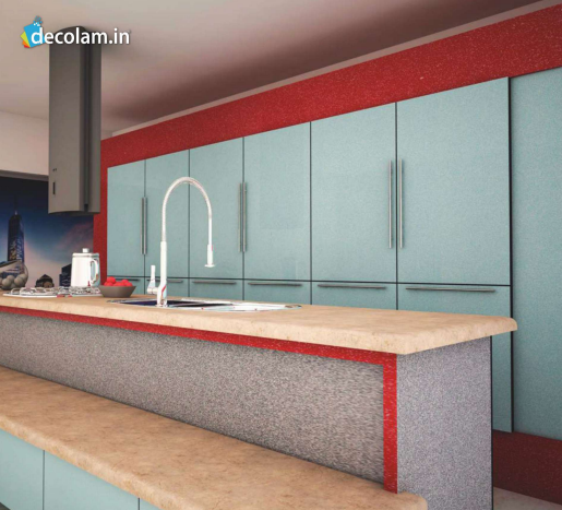 A kitchen cabinate application image of a ARC 8020 Slate Grey Grey Acrylic Laminate of 1.5 mm with a High Gloss finish available at Material Depot in Bangalore