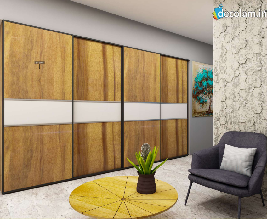 SA 5503 Ofram Veneer Brown Acrylic Laminate of 1.25 mm applied on wardrobe with a High Gloss finish available for sale at Material Depot in Bangalore