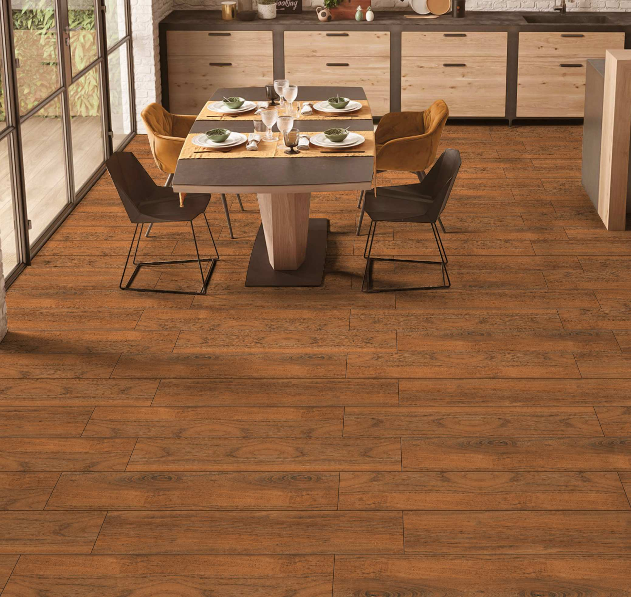 A close-up of aEbony Wood Brown  200x1200 mm Matte Finish Floor Tile with a Matte finish available at Material Depot in Bangalore