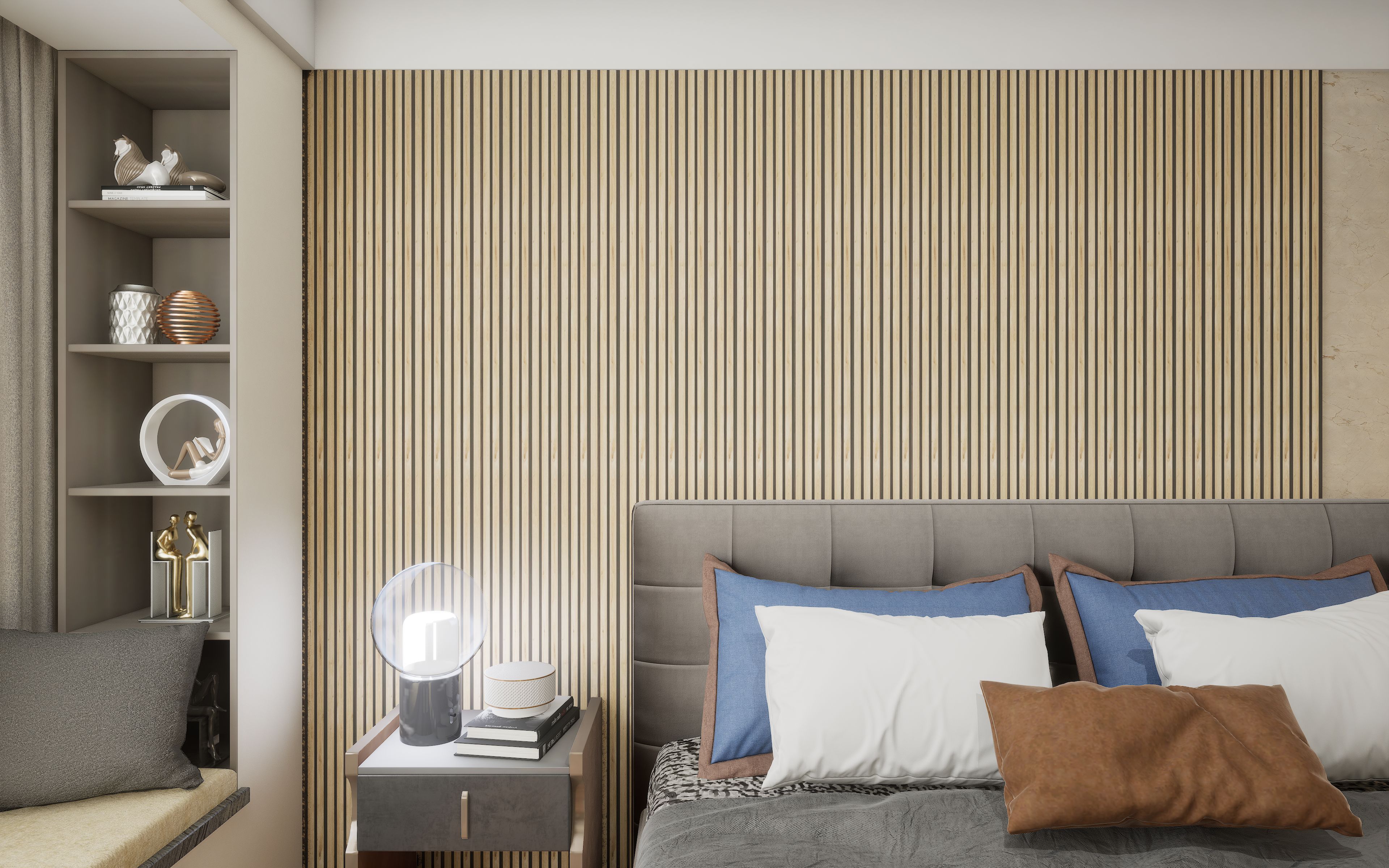 Product Application image of Beige SA 1015 Wood look Panels in Bedroom