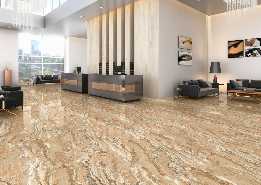 Petri Brown Onyx 1200x600 mm Glossy Finish Infinito Octane Glaze Vitrified Floor and Wall Tile - 9 mm | Image 2