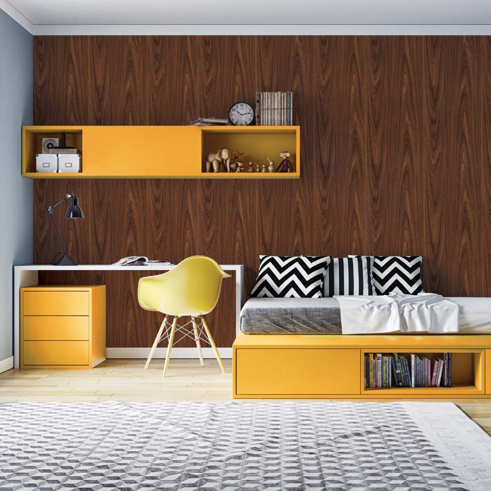 A Wardrobe cabinate application image of a 7151 SM Mustard Yellow Yellow Decorative Laminate of 1 mm with a Matte finish available at Material Depot in Bangalore