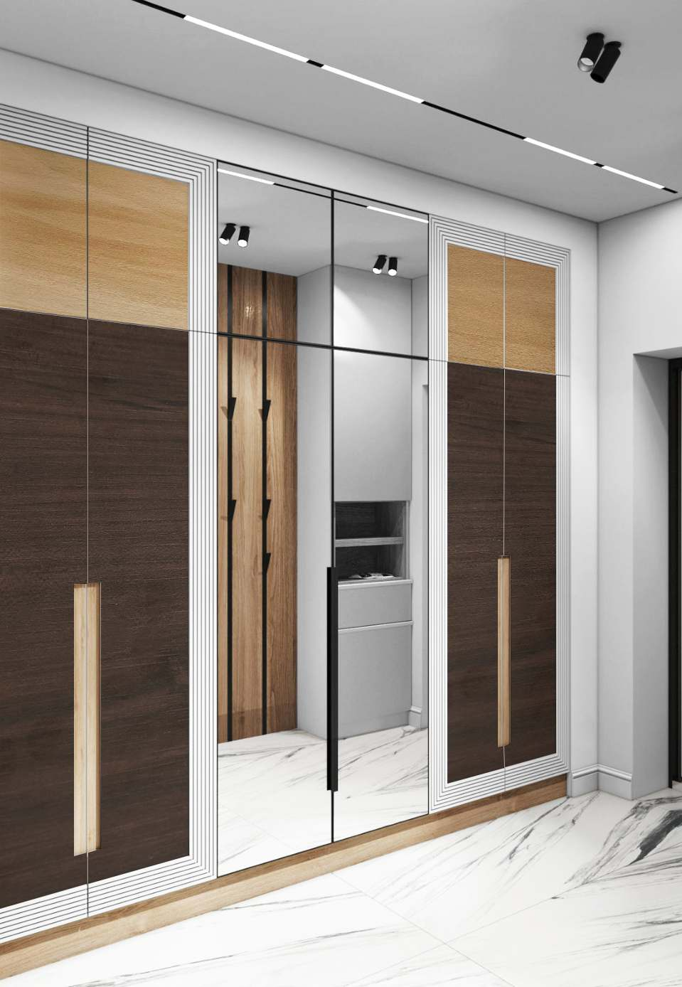 A Wardrobe cabinate application image of a 4115 RS Lime Wood Beige Decorative Laminate of 1 mm with a Texture finish available at Material Depot in Bangalore