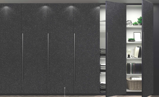 631 GLX Slate Grey Grey Decorative Laminate of 1 mm applied on wardrobe with a Texture finish available for sale at Material Depot in Bangalore