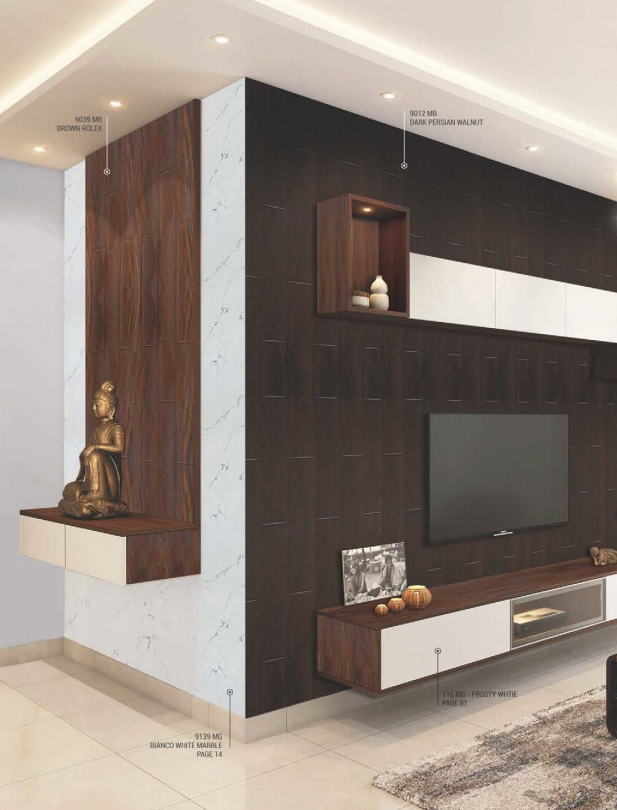 A wardrobe application image of a 9039 MB 9039 MB Brown Rolex Brown Decorative Laminate of 0.8 mm with a Texture finish available at Material Depot in Bangalore