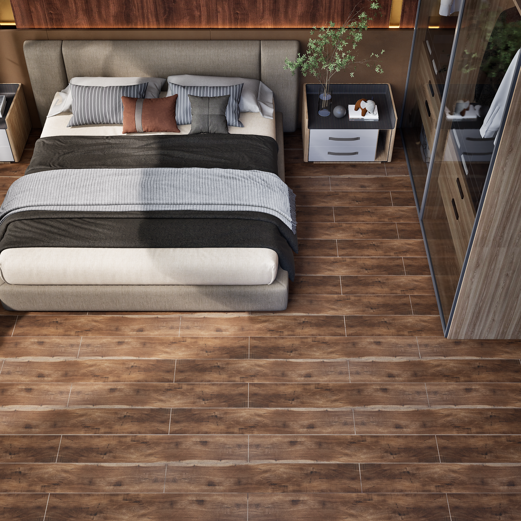 A close-up of a HDF Laminate Wood Floor EIR Finish Timberlux LF 00279 | 4 ft x 6.6 inch x 8 mm | AC4 Grade | Arc Click With Wax Coating | U Groove | Suitable for Flooring, Living Room, Bedroom available at Material Depot in Bangalore