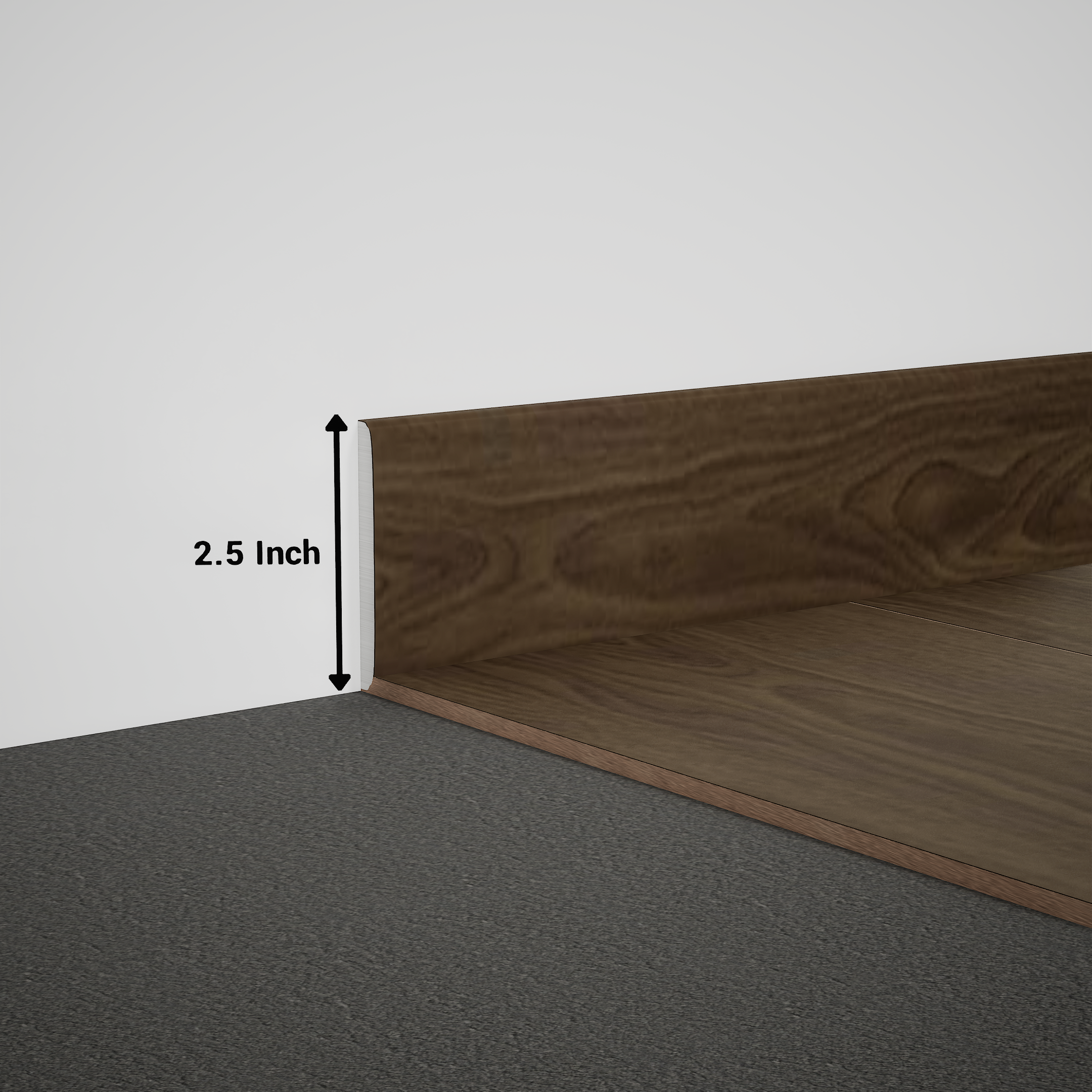 A close-up of a MDF Skirting Timberline TF 00155 B | 8 ft x 2.5 Inch x 12 mm Compatible for SPC Flooring SP 00079 available at Material Depot in Bangalore