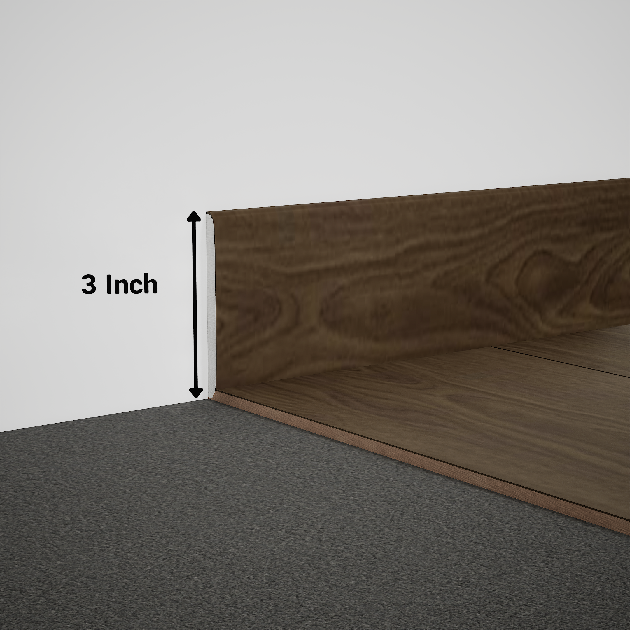 A close-up of a MDF Skirting Timberline TF 00155 C | 8 ft x 3 Inch x 12 mm Compatible for SPC Flooring SP 00079 available at Material Depot in Bangalore