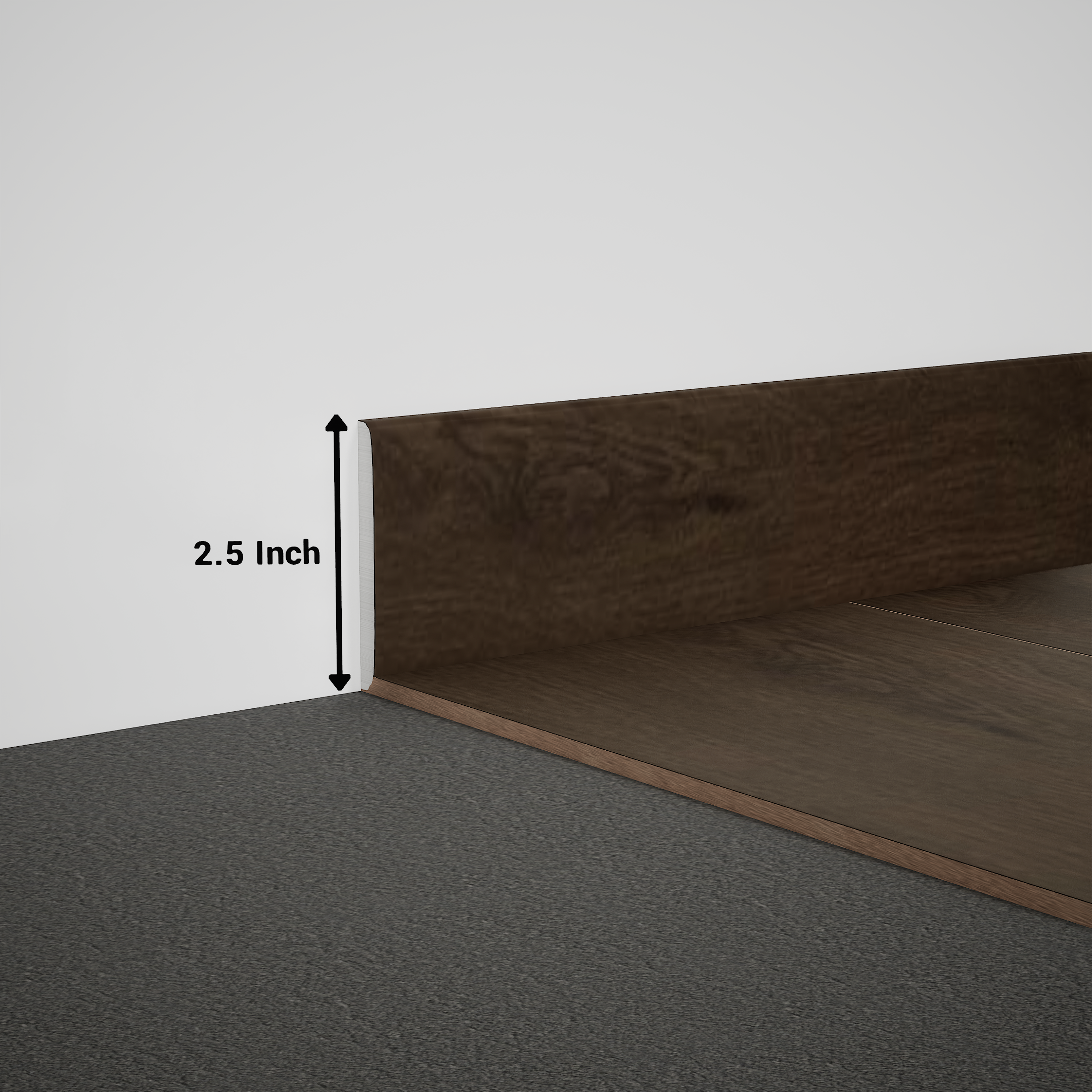 A close-up of a MDF Skirting Timberline TF 00158 B | 8 ft x 2.5 Inch x 12 mm Compatible for SPC Flooring SP 00082 available at Material Depot in Bangalore