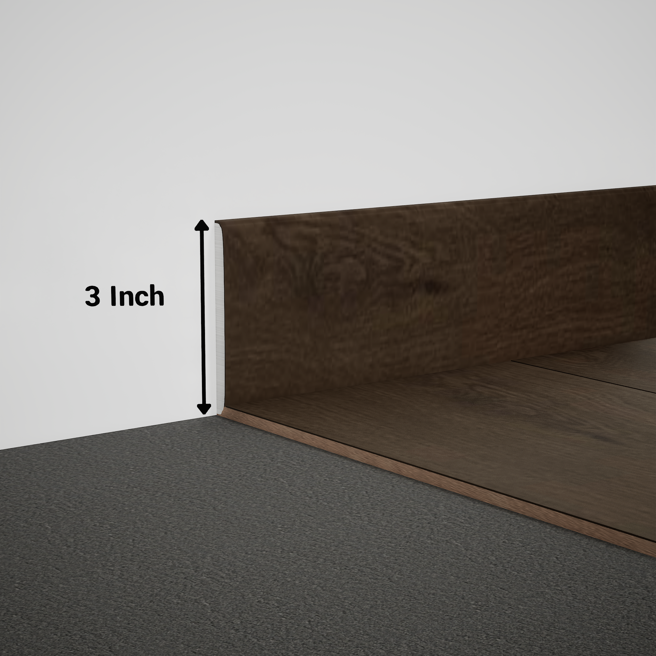 A close-up of a MDF Skirting Timberline TF 00158 C | 8 ft x 3 Inch x 12 mm Compatible for SPC Flooring SP 00082 available at Material Depot in Bangalore