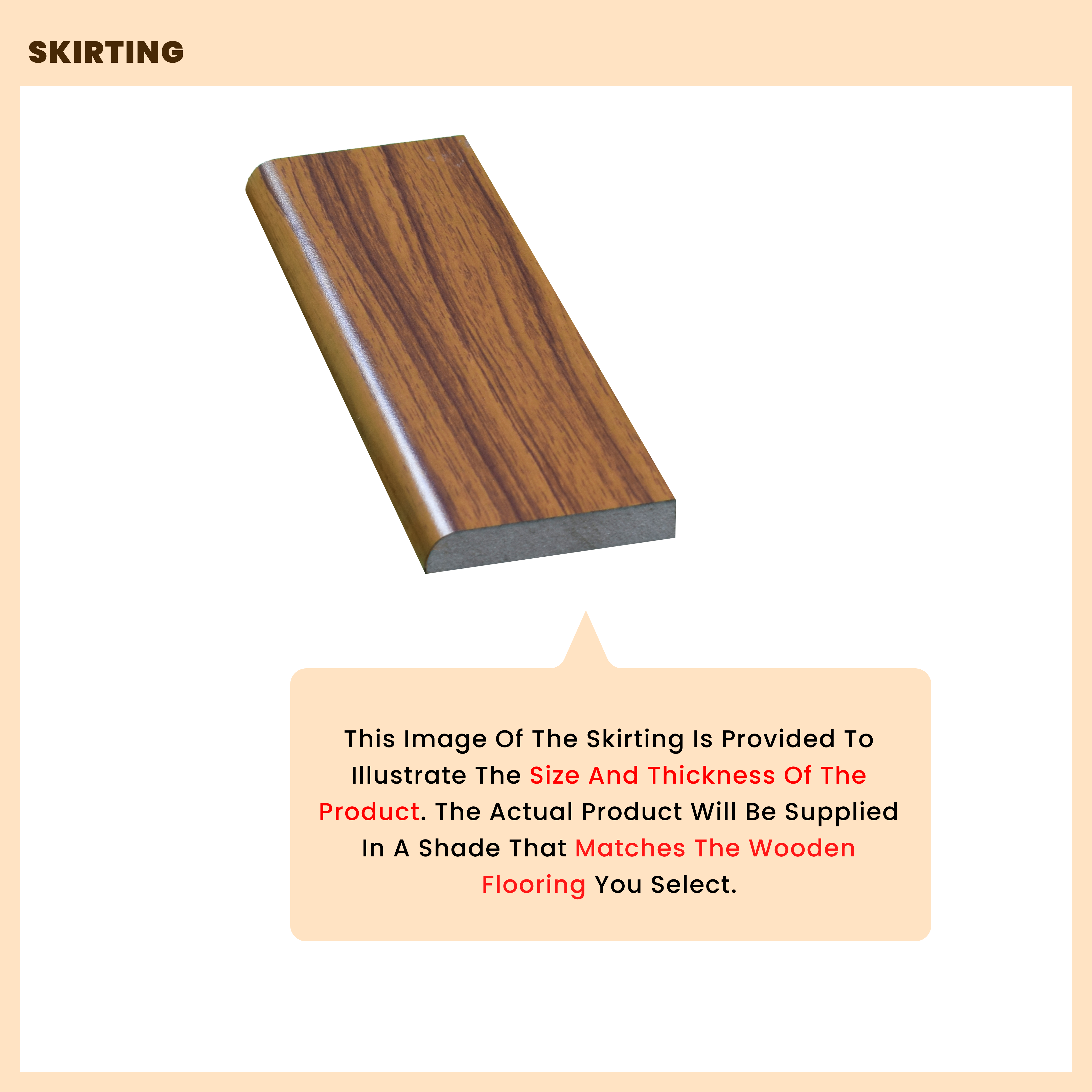 A close-up of a MDF Skirting Timberline TF 00153 D | 8 ft x 4 Inch x 12 mm Compatible for SPC Flooring SP 00077 available at Material Depot in Bangalore