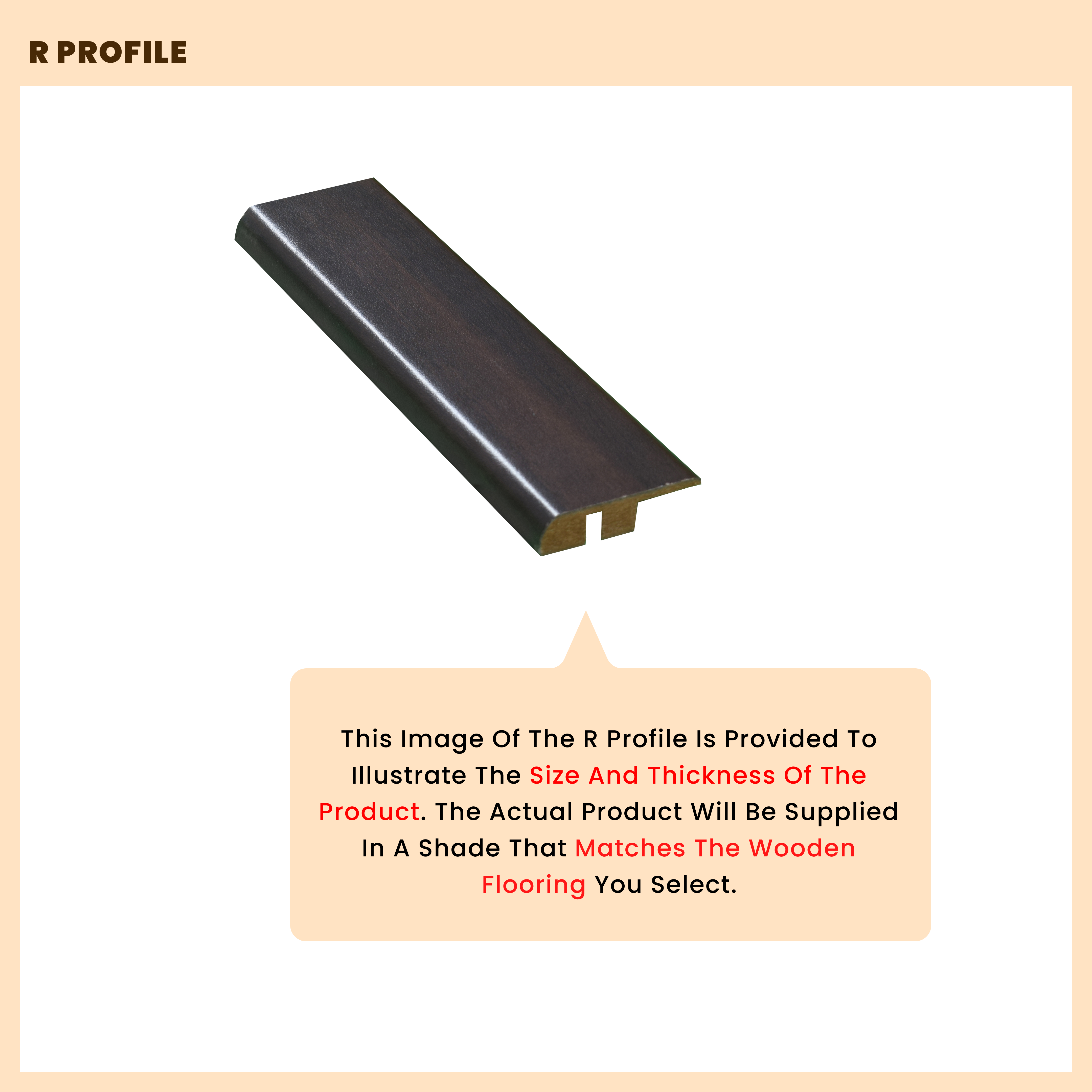 A close-up of a MDF Reducer R Profile Timberline TF 00159 E | 8 ft x 51 mm x 12 mm Compatible for SPC Flooring SP 00083 available at Material Depot in Bangalore