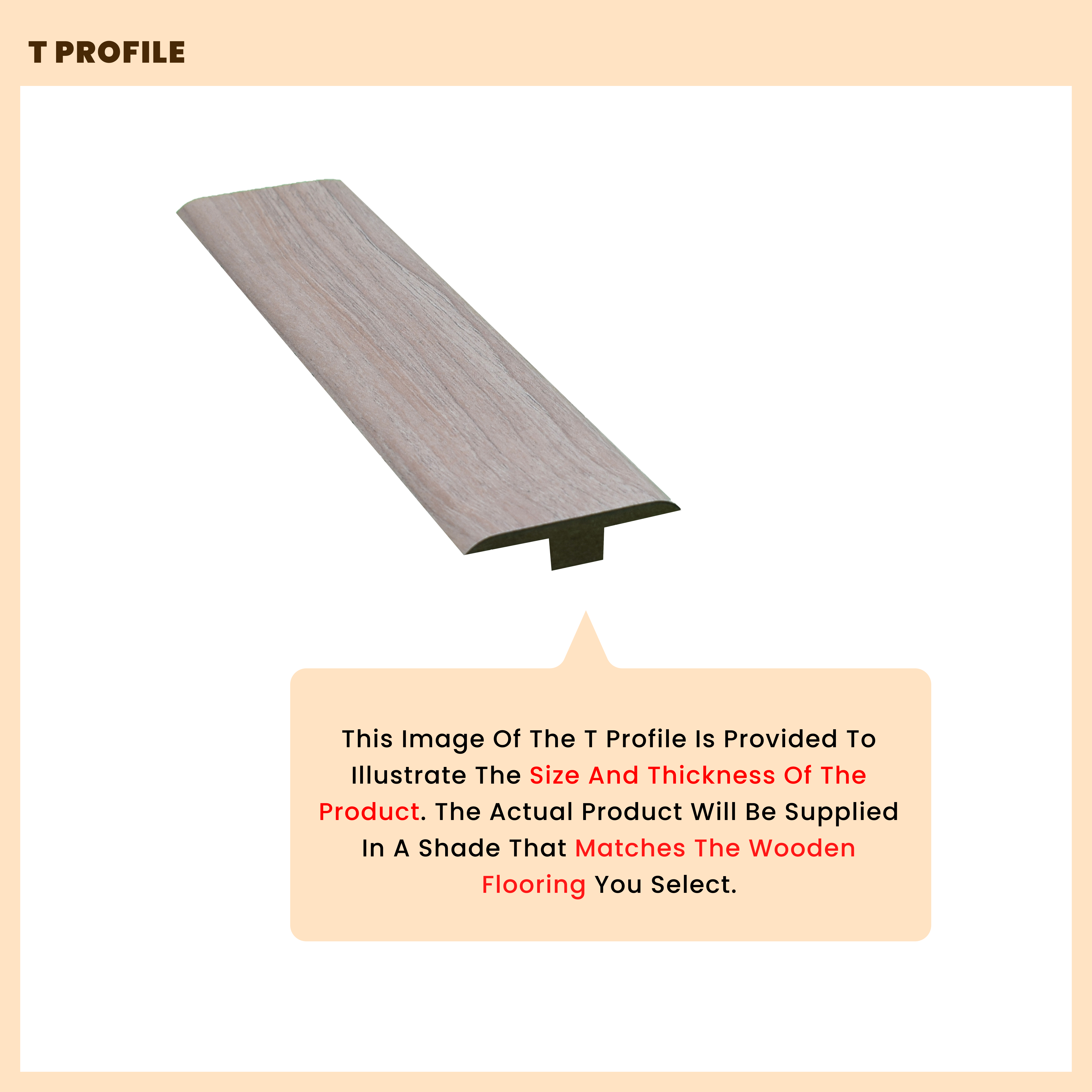 A close-up of a MDF T Profile Timberline TF 00158 F | 8 ft x 51 mm x 12 mm Compatible for SPC Flooring SP 00082 available at Material Depot in Bangalore