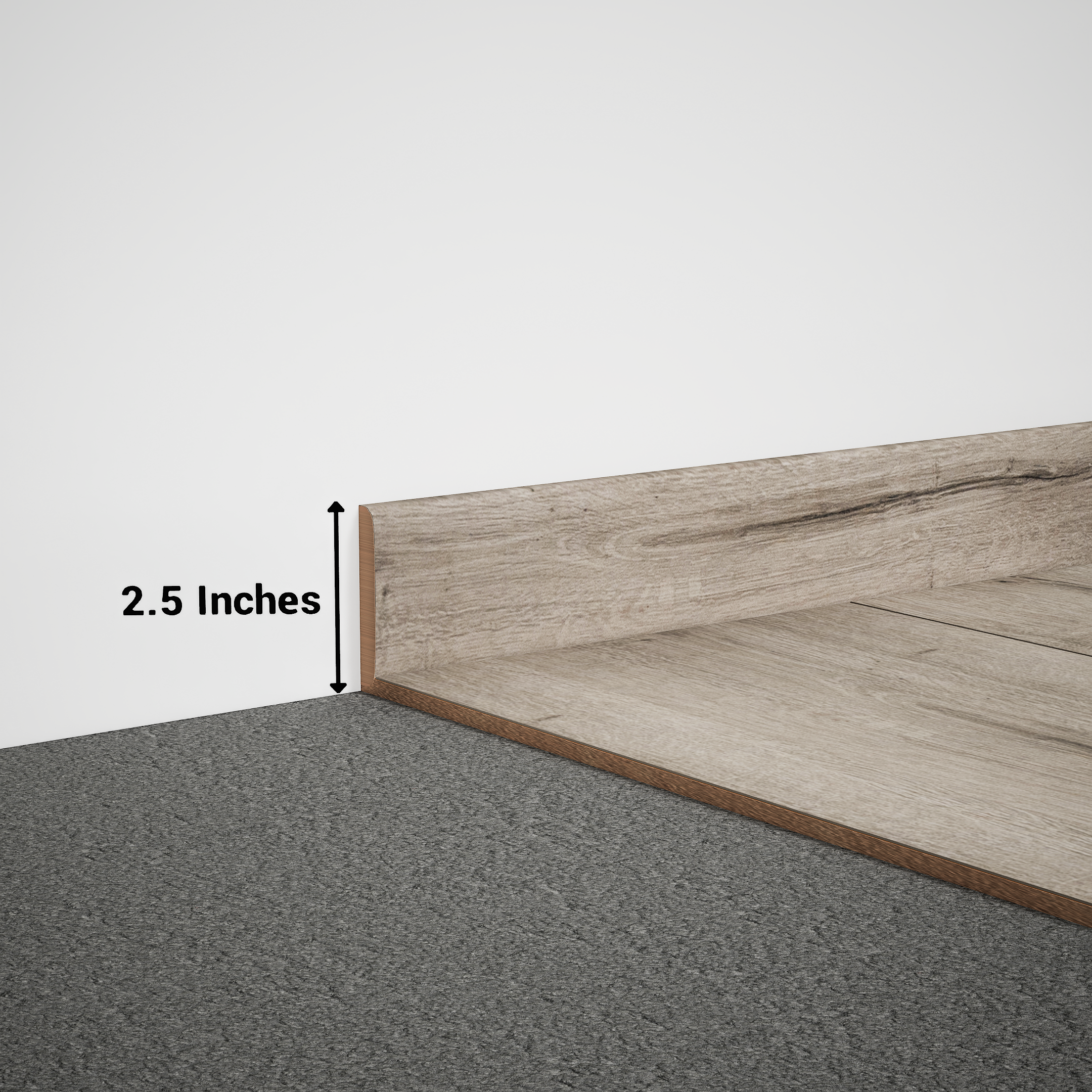 A close-up of a MDF Skirting Aristo Premium PM 00369 D | 8 ft x 2.5 Inch | Compatible for Laminate Wood Floor LF 00246 available at Material Depot in Bangalore