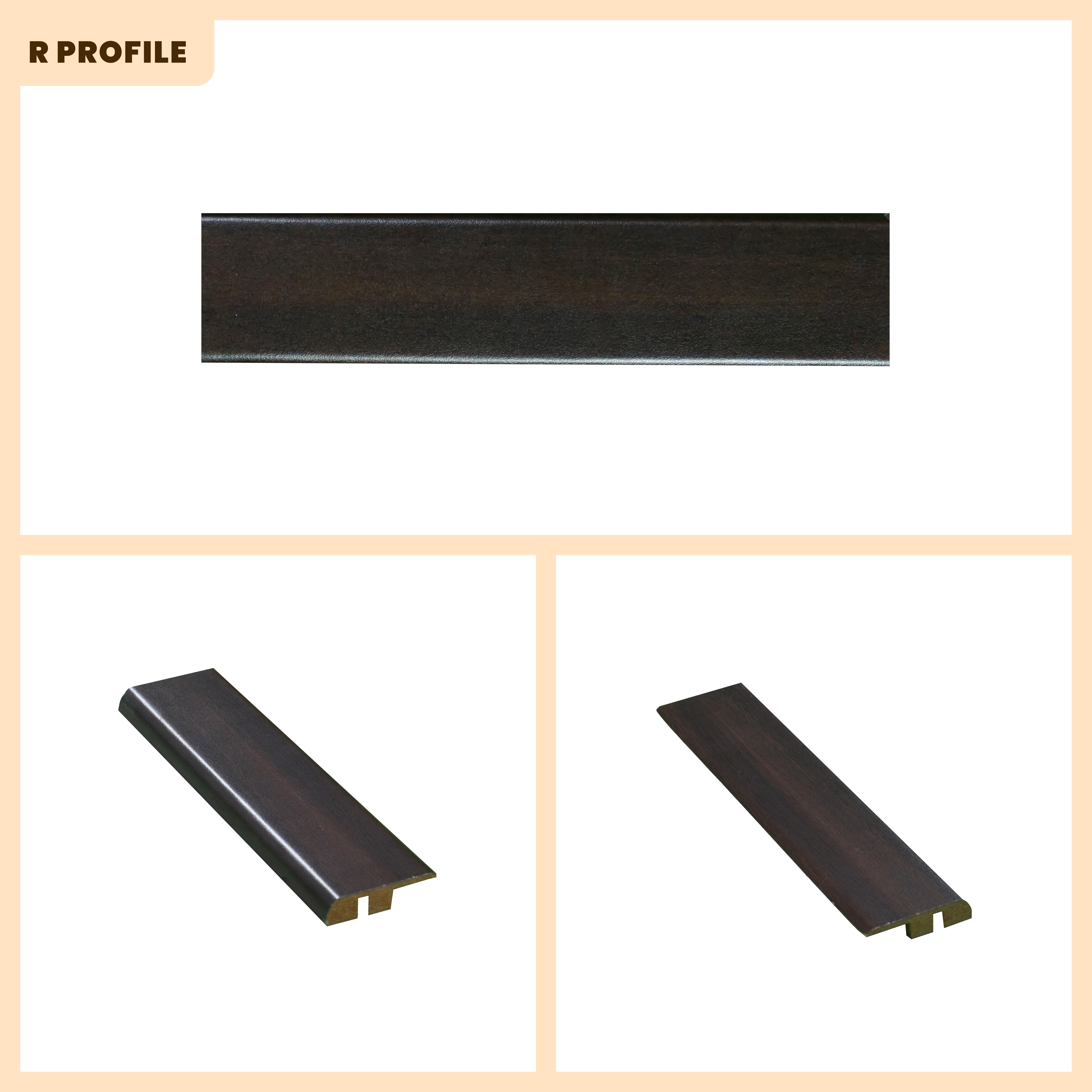 A close-up of a MDF Reducer R Profile Aristo Premium PM 00364 H | 8 ft x 12 mm x 12 mm | Compatible for Laminate Wood Floor LF 00247 available at Material Depot in Bangalore