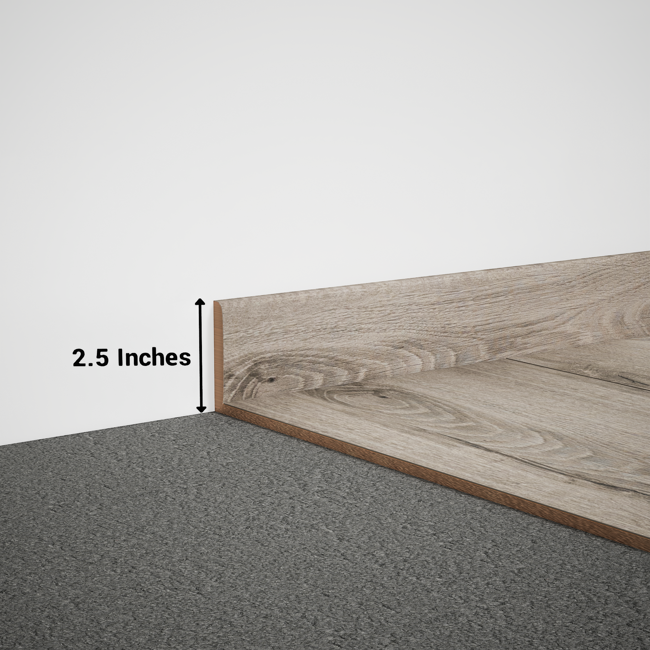 A close-up of a MDF Skirting Aristo Premium PM 00370 D | 8 ft x 2.5 Inch | Compatible for Laminate Wood Floor LF 00248 available at Material Depot in Bangalore