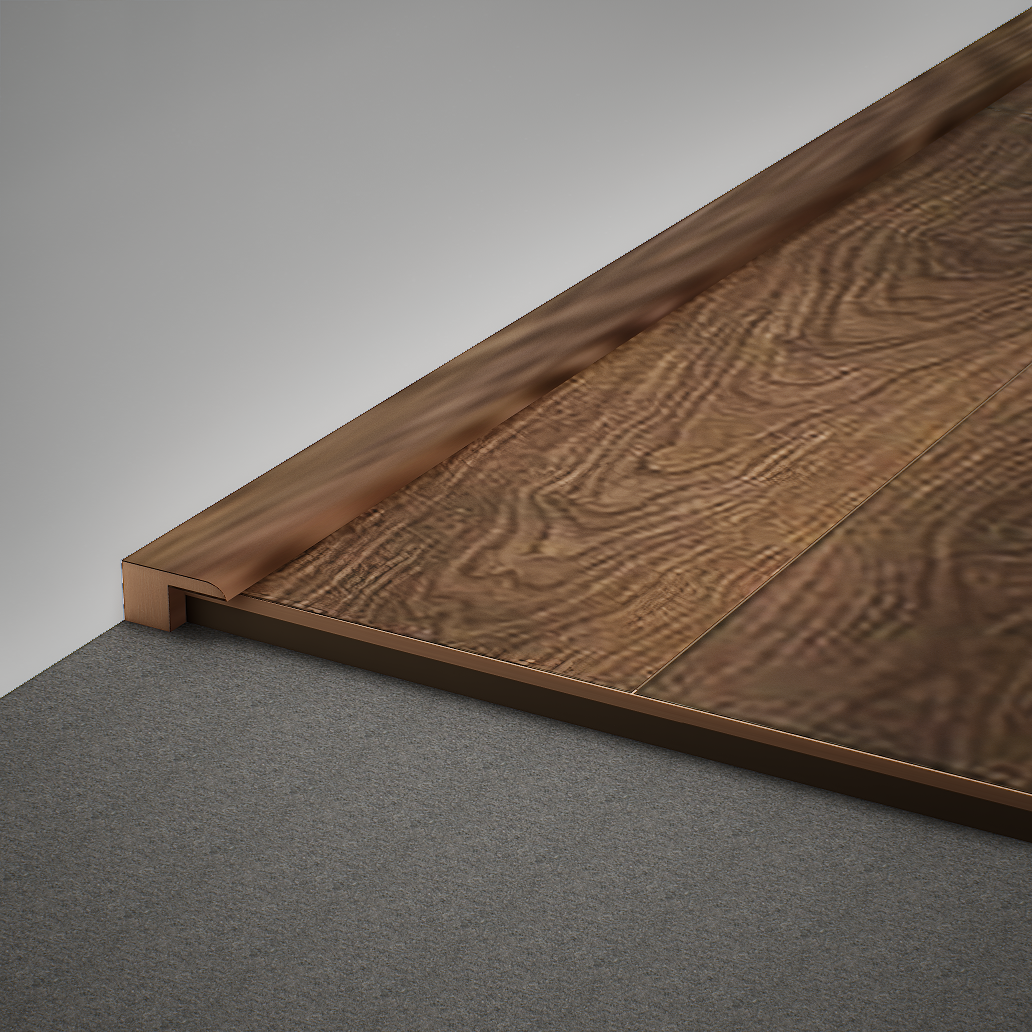 A close-up of a MDF Edge Profile Aristo Premium PM 00370 U | 8 ft x 23 mm x 12 mm | Compatible for Laminate Wood Floor LF 00248 available at Material Depot in Bangalore