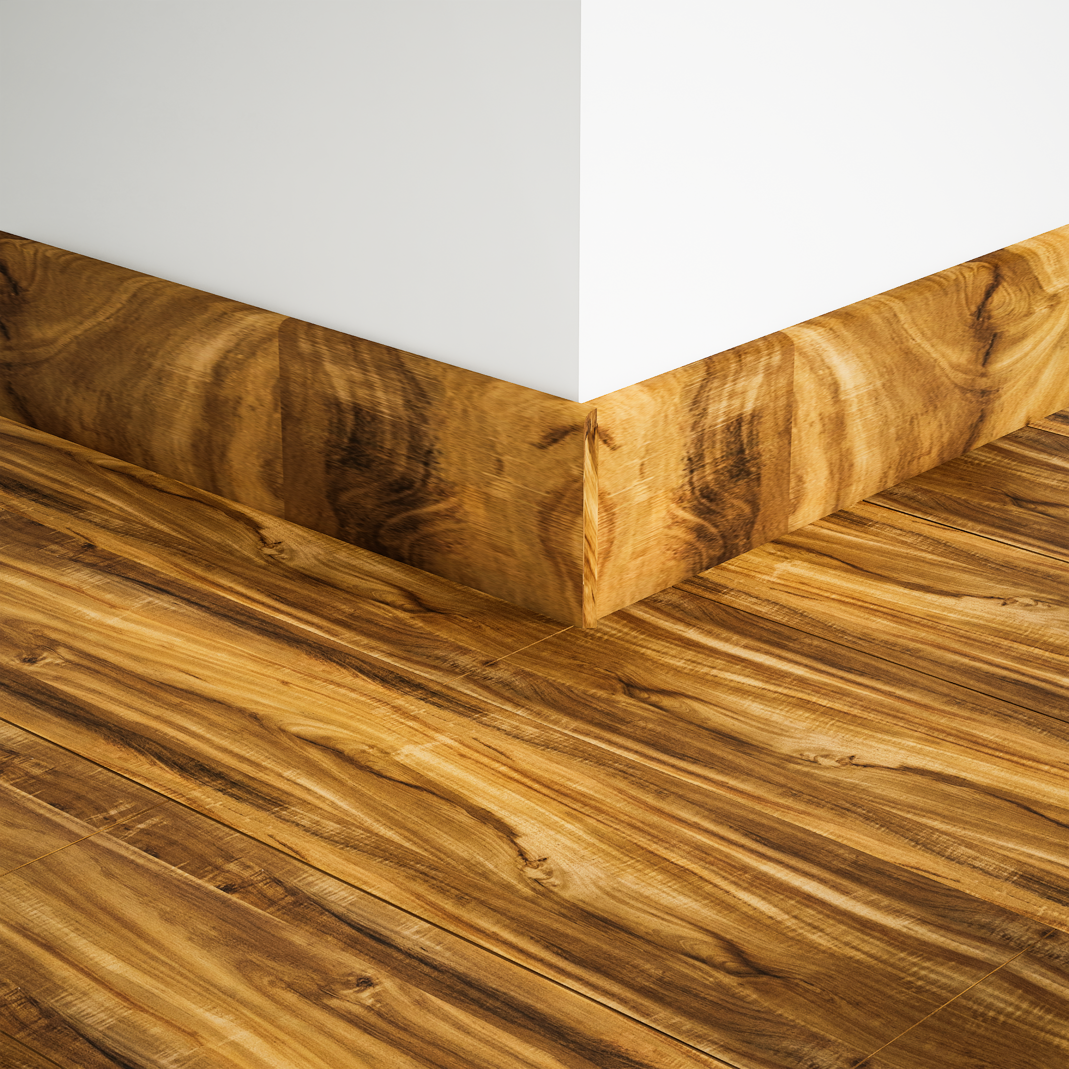 A close-up of a MDF Skirting Aristo PM 00361 E | 8 ft x 3 Inch | Compatible for Laminate Wood Floor LF 00249 available at Material Depot in Bangalore