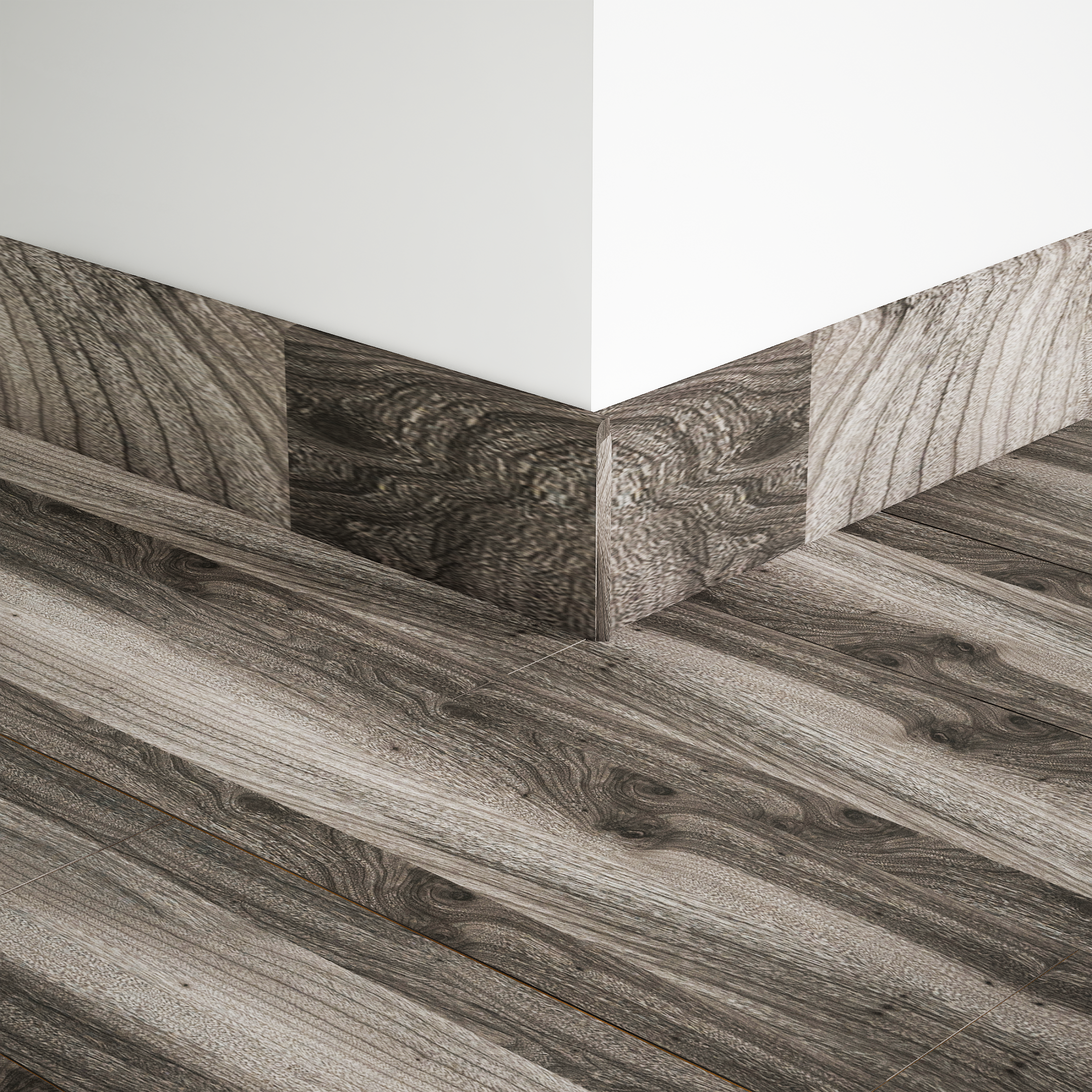 A close-up of a MDF Skirting Aristo PM 00360 D | 8 ft x 2.5 Inch | Compatible for Laminate Wood Floor LF 00258 available at Material Depot in Bangalore