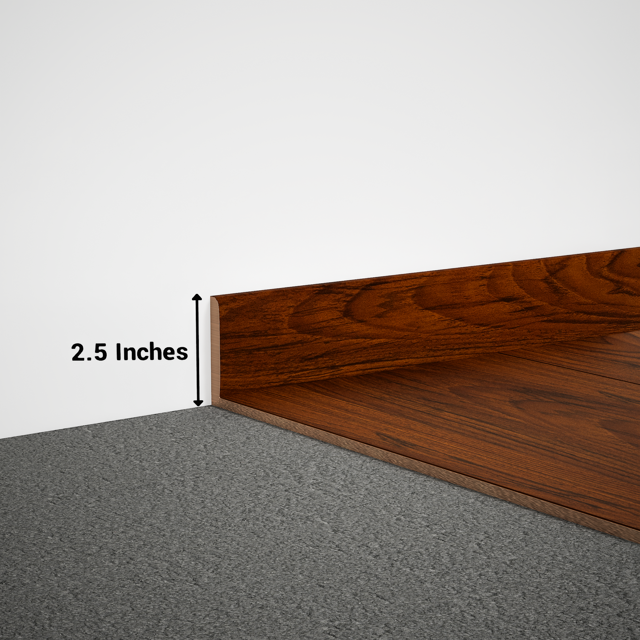 A close-up of a MDF Skirting Aristo PM 00359 D | 8 ft x 2.5 Inch | Compatible for Laminate Wood Floor LF 00259 available at Material Depot in Bangalore