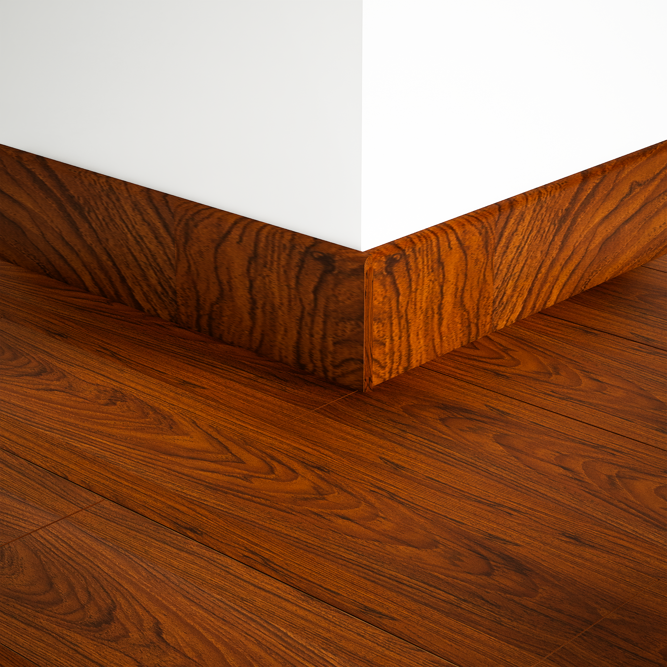 A close-up of a MDF Skirting Aristo PM 00359 D | 8 ft x 2.5 Inch | Compatible for Laminate Wood Floor LF 00259 available at Material Depot in Bangalore