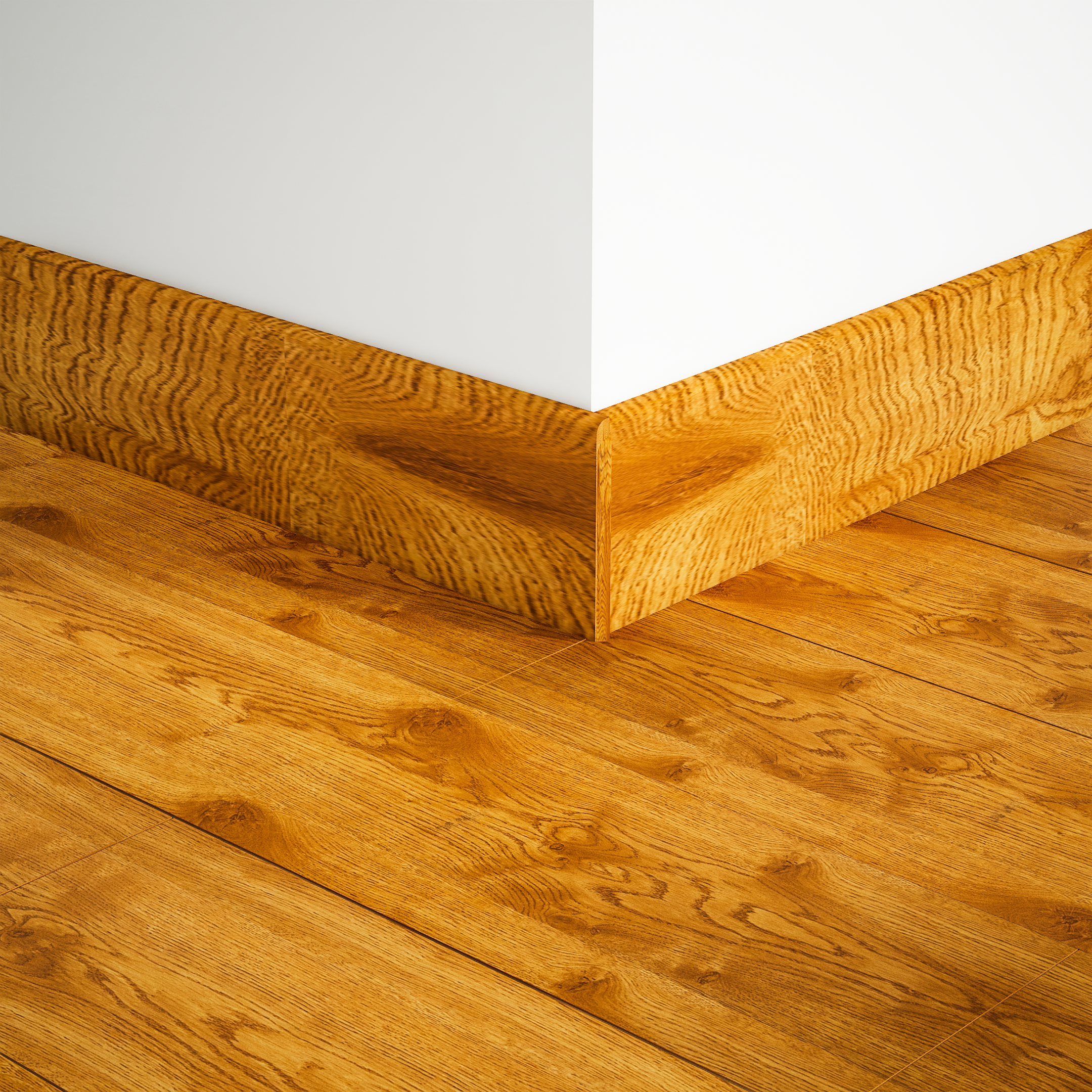 A close-up of a MDF Skirting Aristo PM 00363 D | 8 ft x 2.5 Inch | Compatible for Laminate Wood Floor LF 00260 available at Material Depot in Bangalore