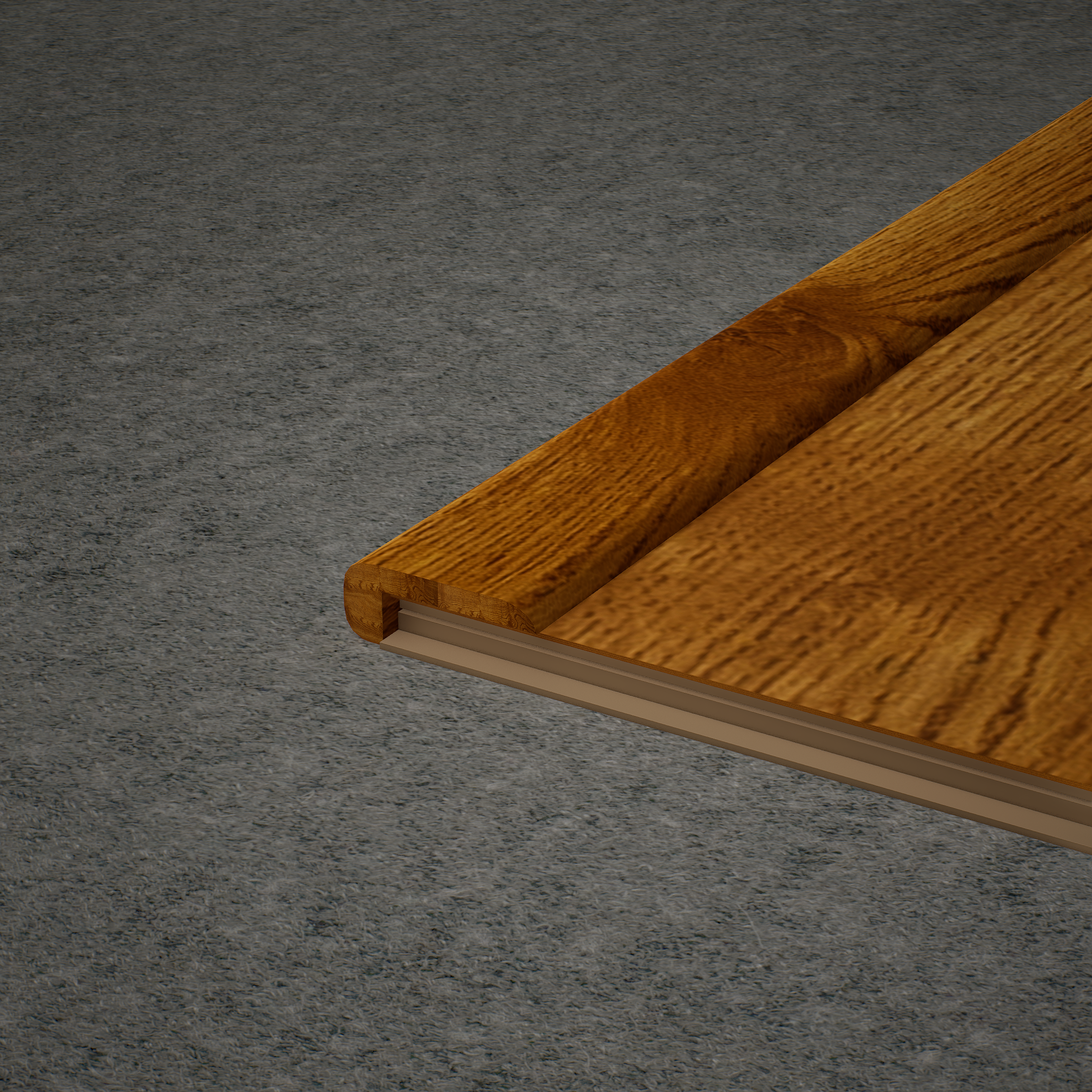 A close-up of a MDF L Nosing Profile Aristo PM 00363 W | 8 ft x 25 x 25 x 12 mm | Compatible for Laminate Wood Floor LF 00260 available at Material Depot in Bangalore