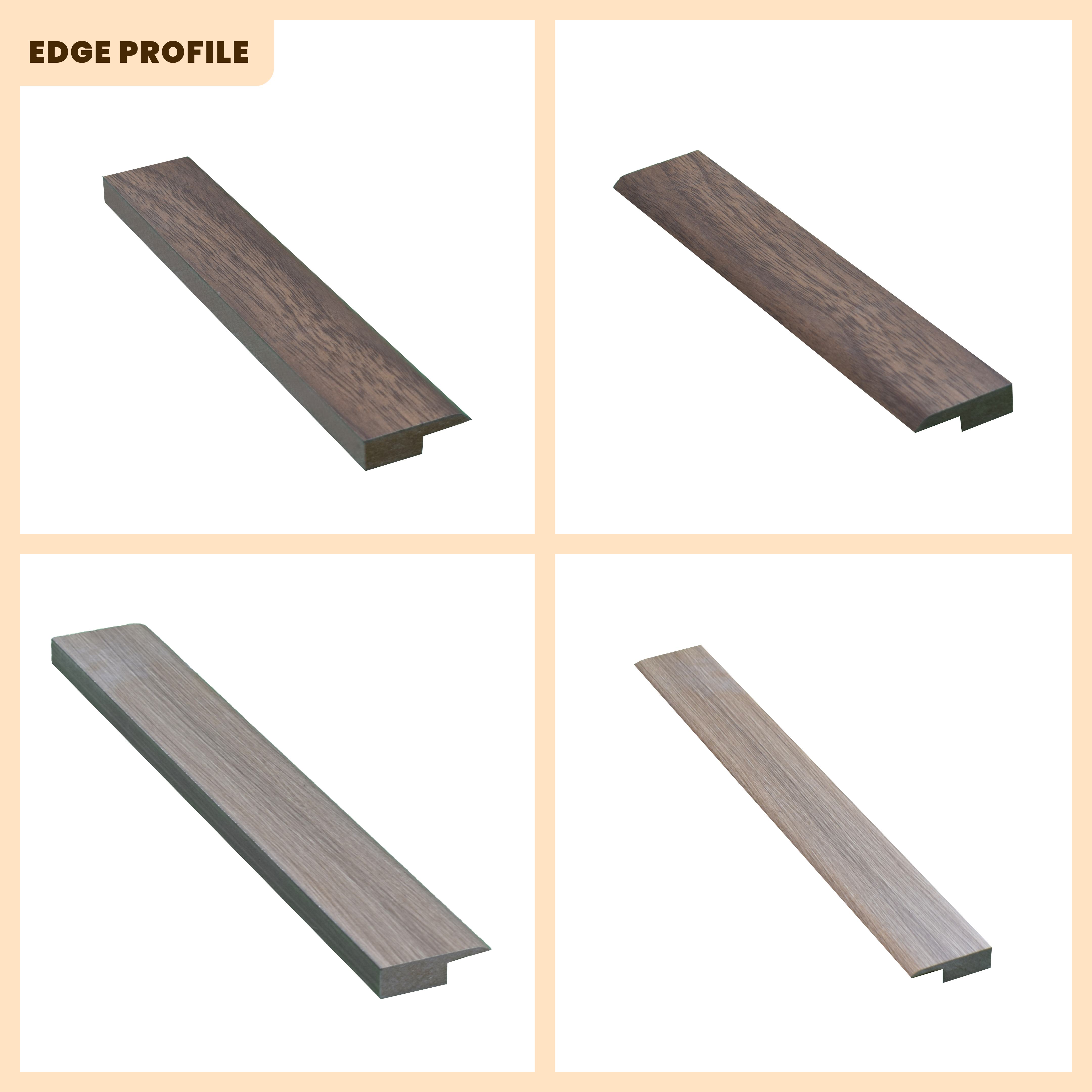 A close-up of a MDF Edge Profile Gleam PM 00386 R | 8 ft x 12 mm x 12 mm | Compatible for Laminate Wood Floor LF 00263 available at Material Depot in Bangalore