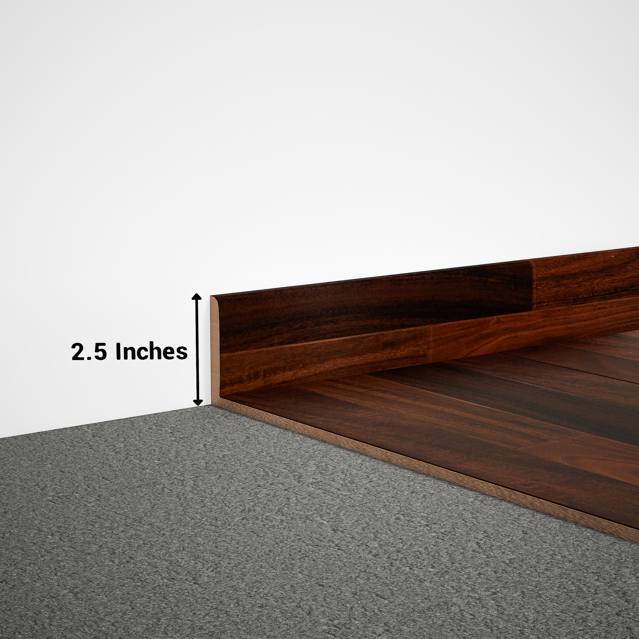 A close-up of a MDF Skirting Gleam PM 00384 D | 8 ft x 2.5 Inch | Compatible for Laminate Wood Floor LF 00265 available at Material Depot in Bangalore