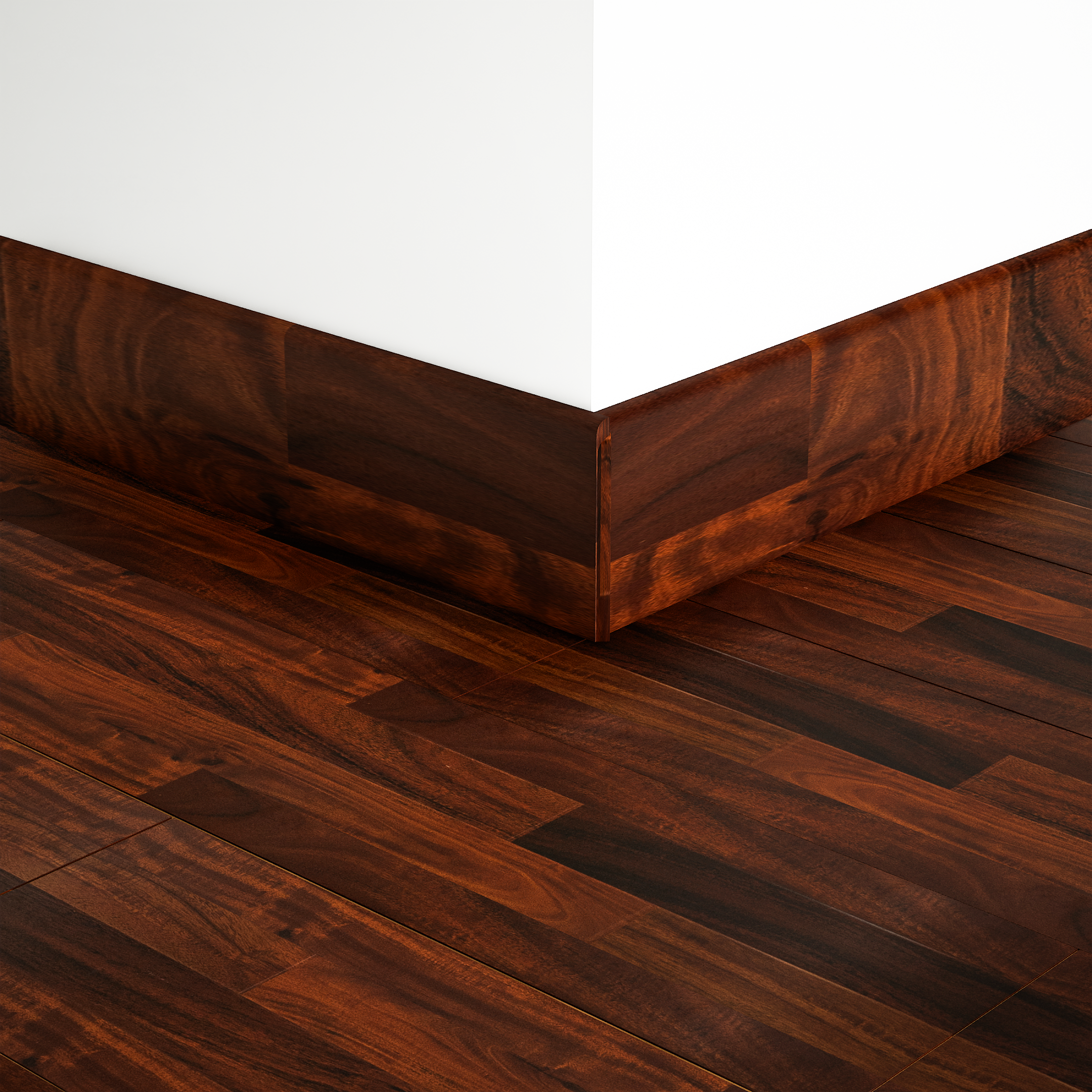 A close-up of a MDF Skirting Gleam PM 00384 D | 8 ft x 2.5 Inch | Compatible for Laminate Wood Floor LF 00265 available at Material Depot in Bangalore