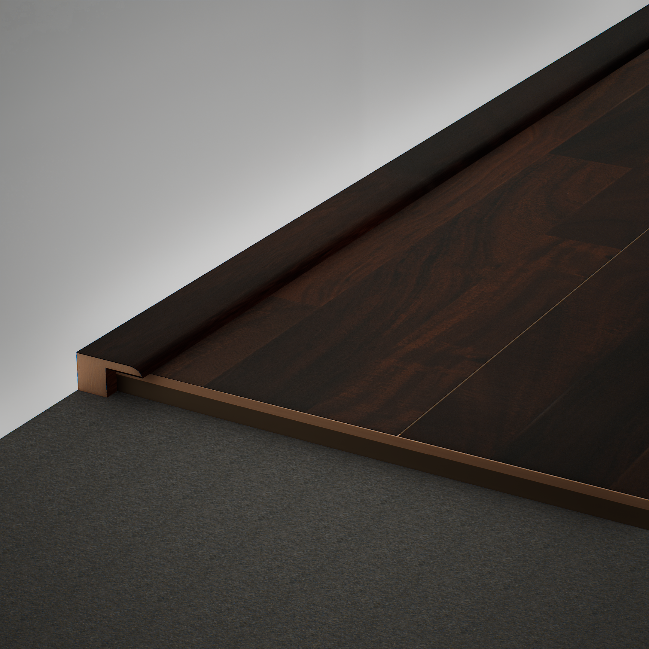 A close-up of a MDF Edge Profile Gleam PM 00384 R | 8 ft x 12 mm x 12 mm | Compatible for Laminate Wood Floor LF 00265 available at Material Depot in Bangalore