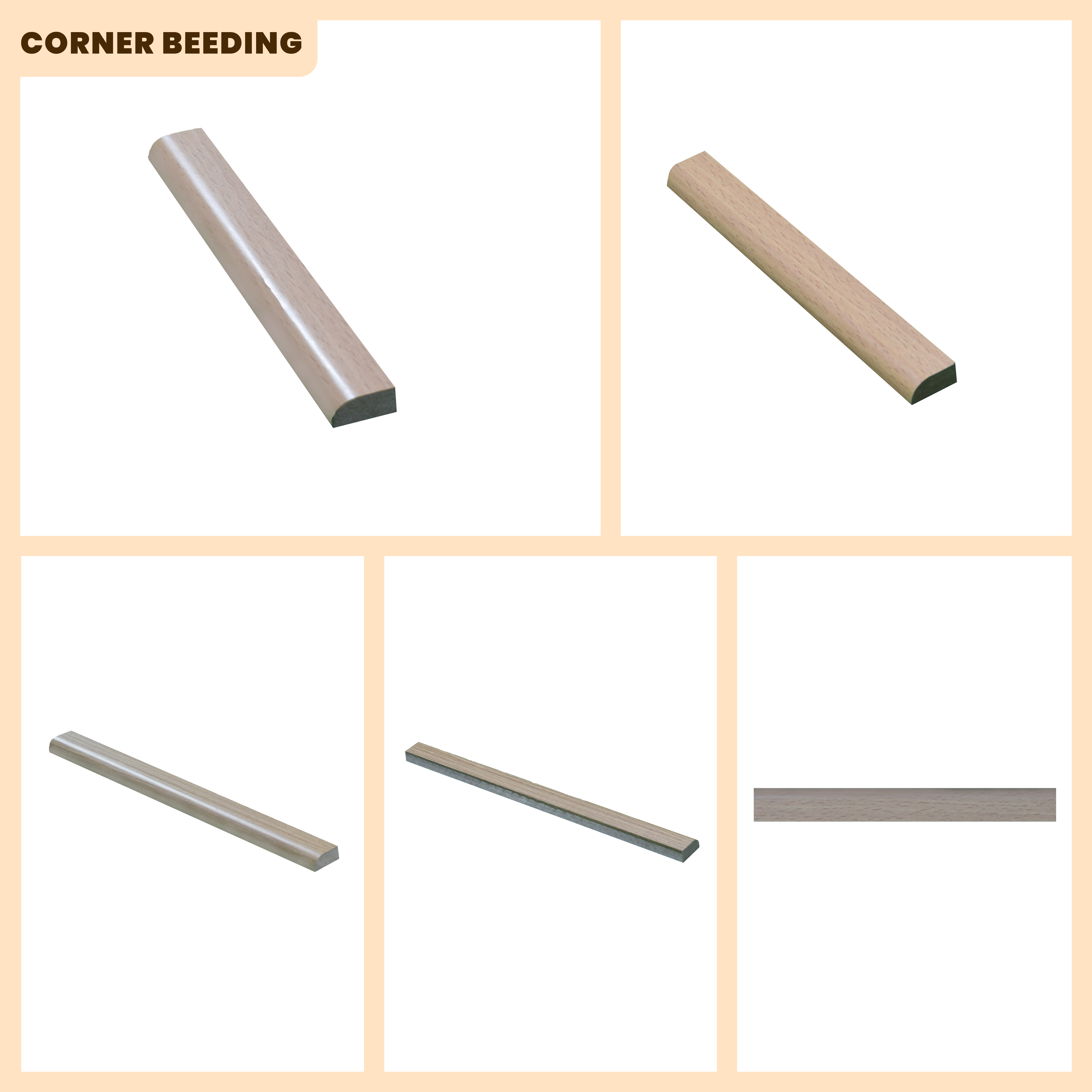 A close-up of a MDF Corner Beading Profile Edge Flow PM 00382 C | 8 ft x 25 mm x 12 mm | Compatible for Laminate Wood Floor LF 00273 available at Material Depot in Bangalore