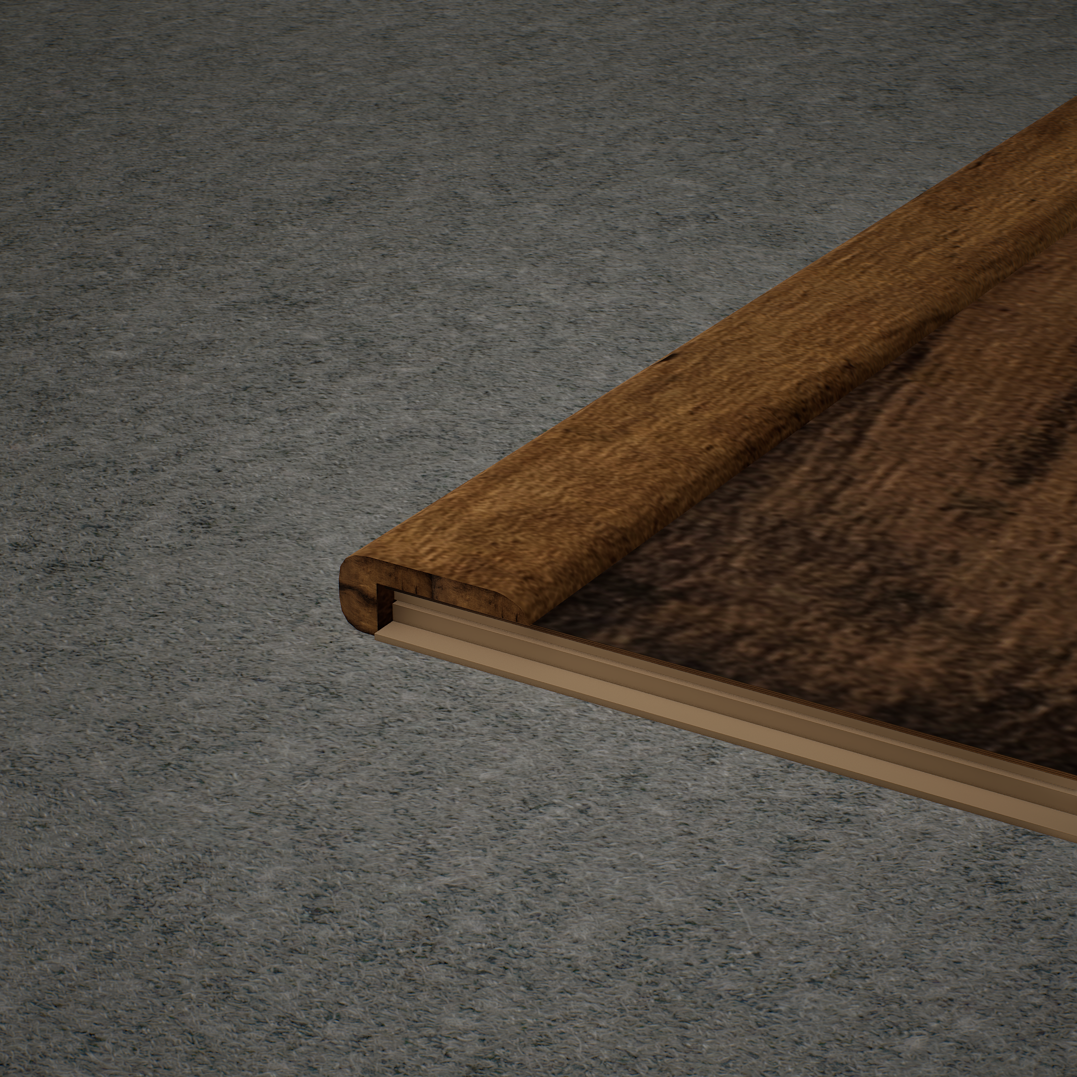 A close-up of a MDF L Nosing Profile Edge Flow PM 00382 W | 8 ft x 25 x 25 x 12 mm | Compatible for Laminate Wood Floor LF 00273 available at Material Depot in Bangalore