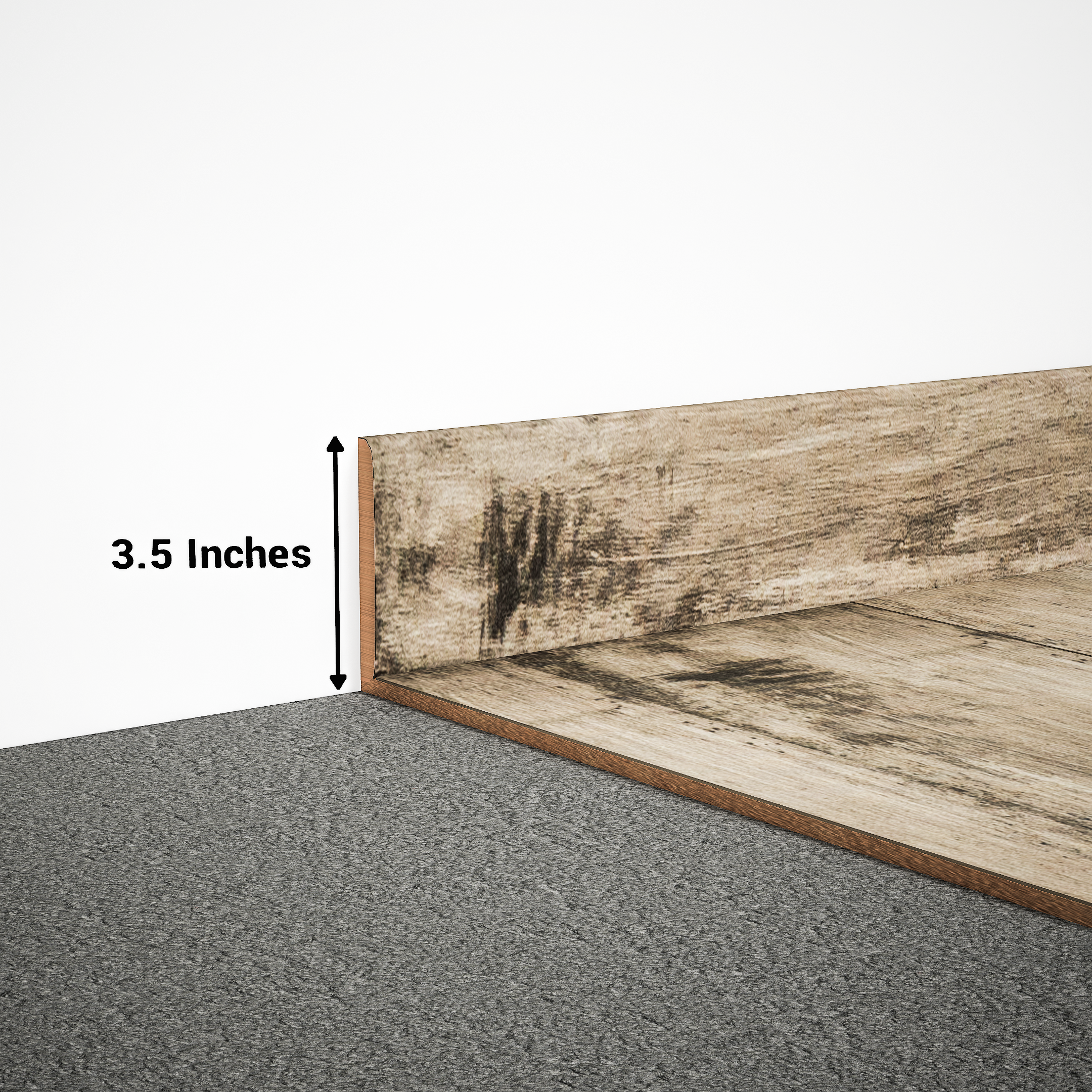 A close-up of a MDF Skirting Edge Flow PM 00379 F | 8 ft x 3.5 Inch | Compatible for Laminate Wood Floor LF 00275 available at Material Depot in Bangalore