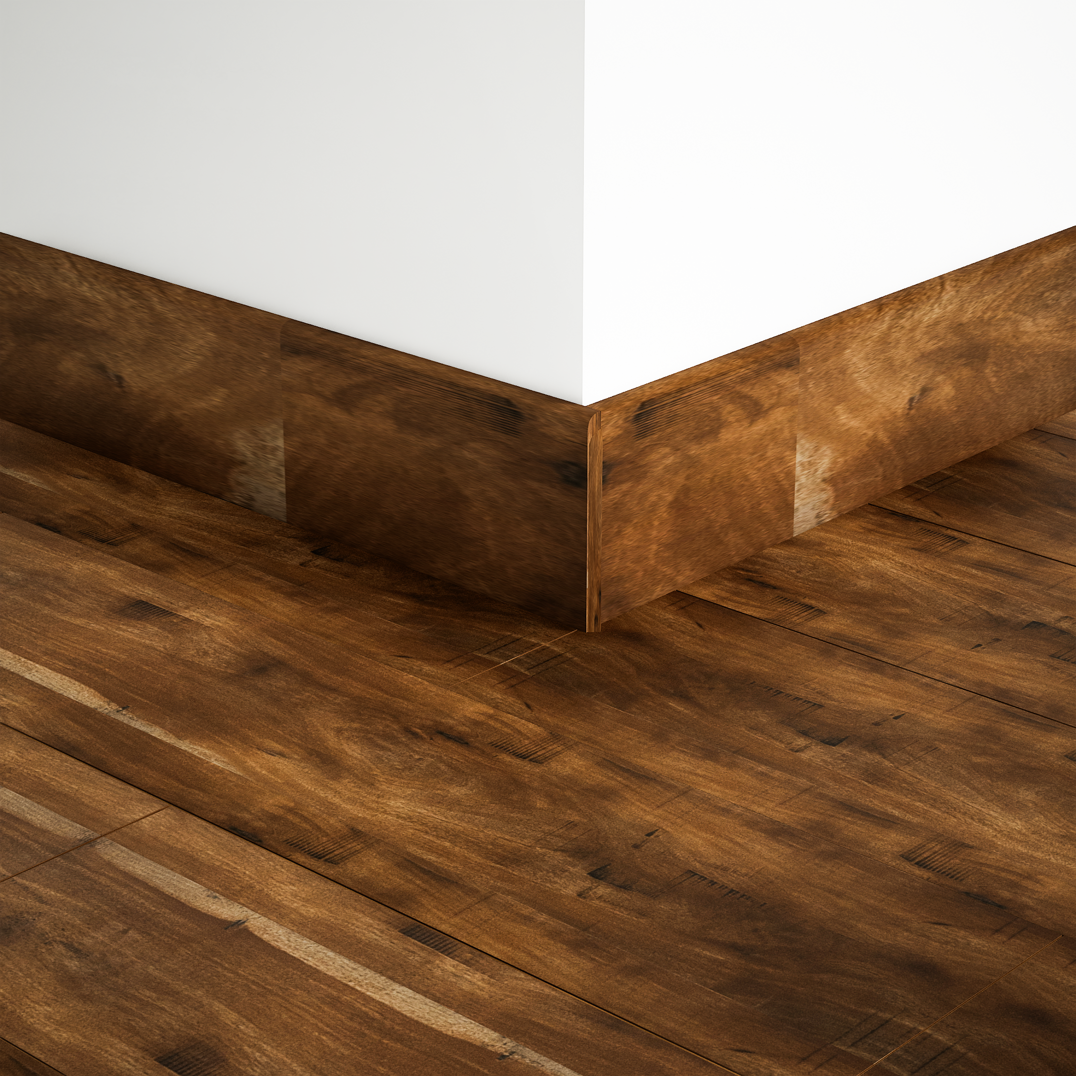 A close-up of a MDF Skirting Timberlux PM 00375 E | 8 ft x 3 Inch | Compatible for Laminate Wood Floor LF 00279 available at Material Depot in Bangalore