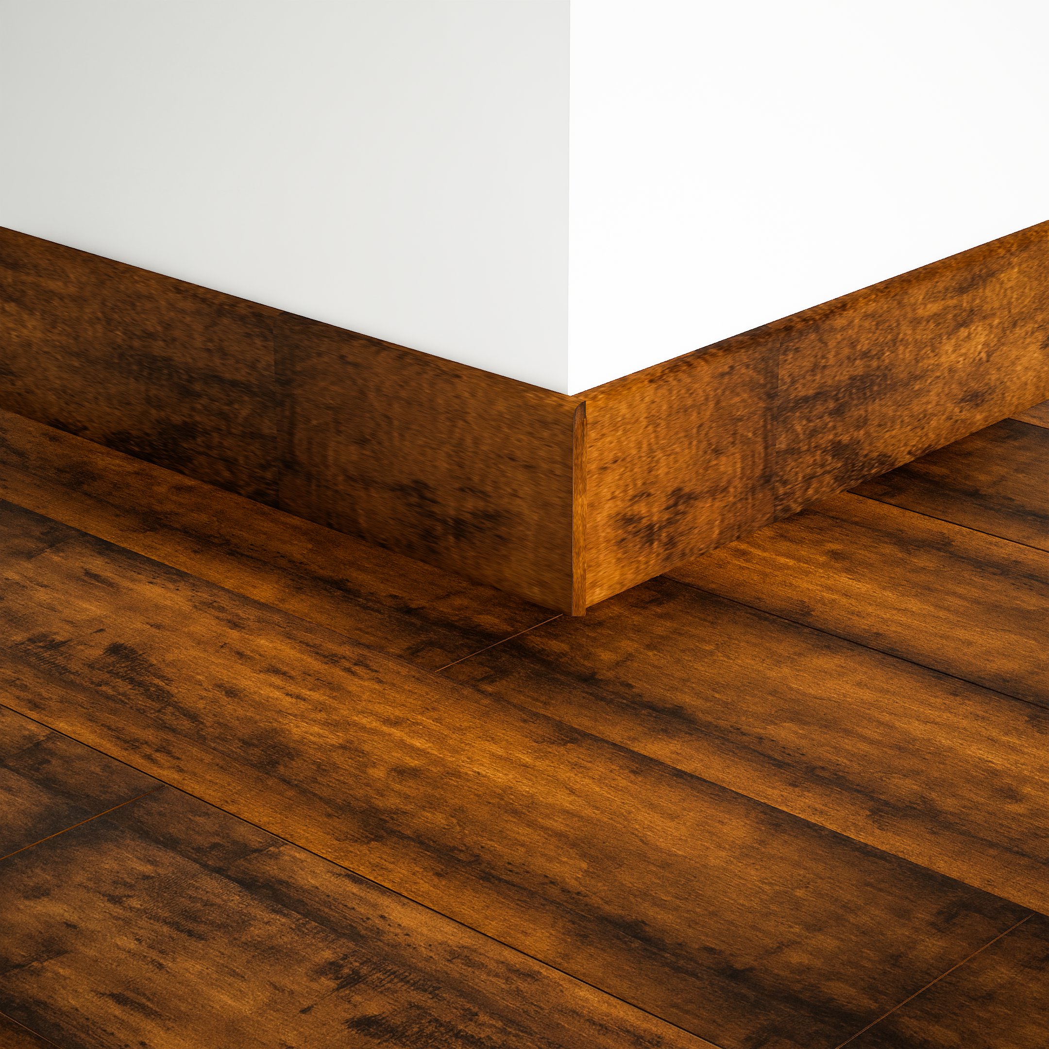 A close-up of a MDF Skirting Edge Flow PM 00377 E | 8 ft x 3 Inch | Compatible for Laminate Wood Floor LF 00280 available at Material Depot in Bangalore