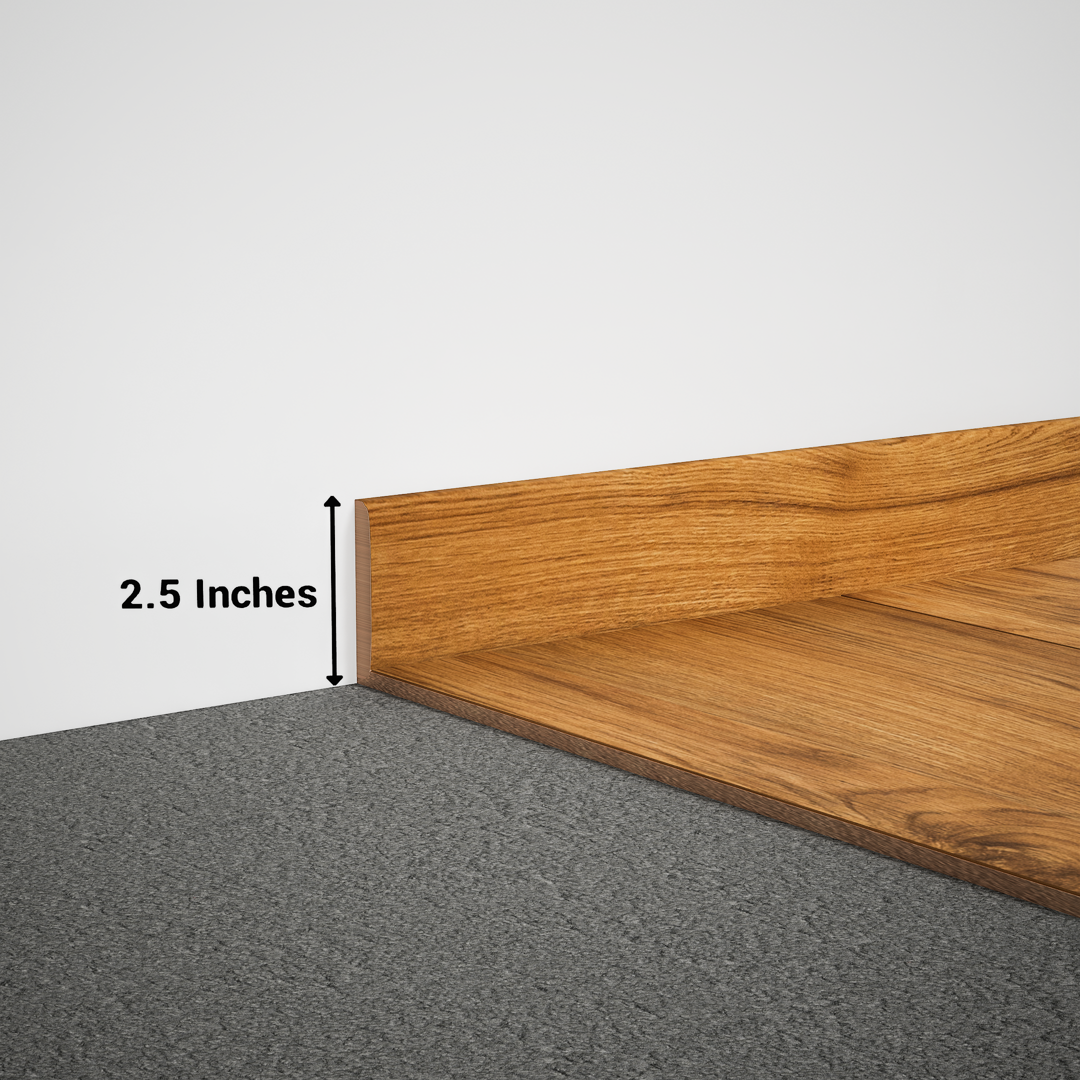 A close-up of a MDF Skirting Aqua Lock PM 00405 D | 8 ft x 2.5 Inch | Compatible for Laminate Wood Floor LF 00288 available at Material Depot in Bangalore