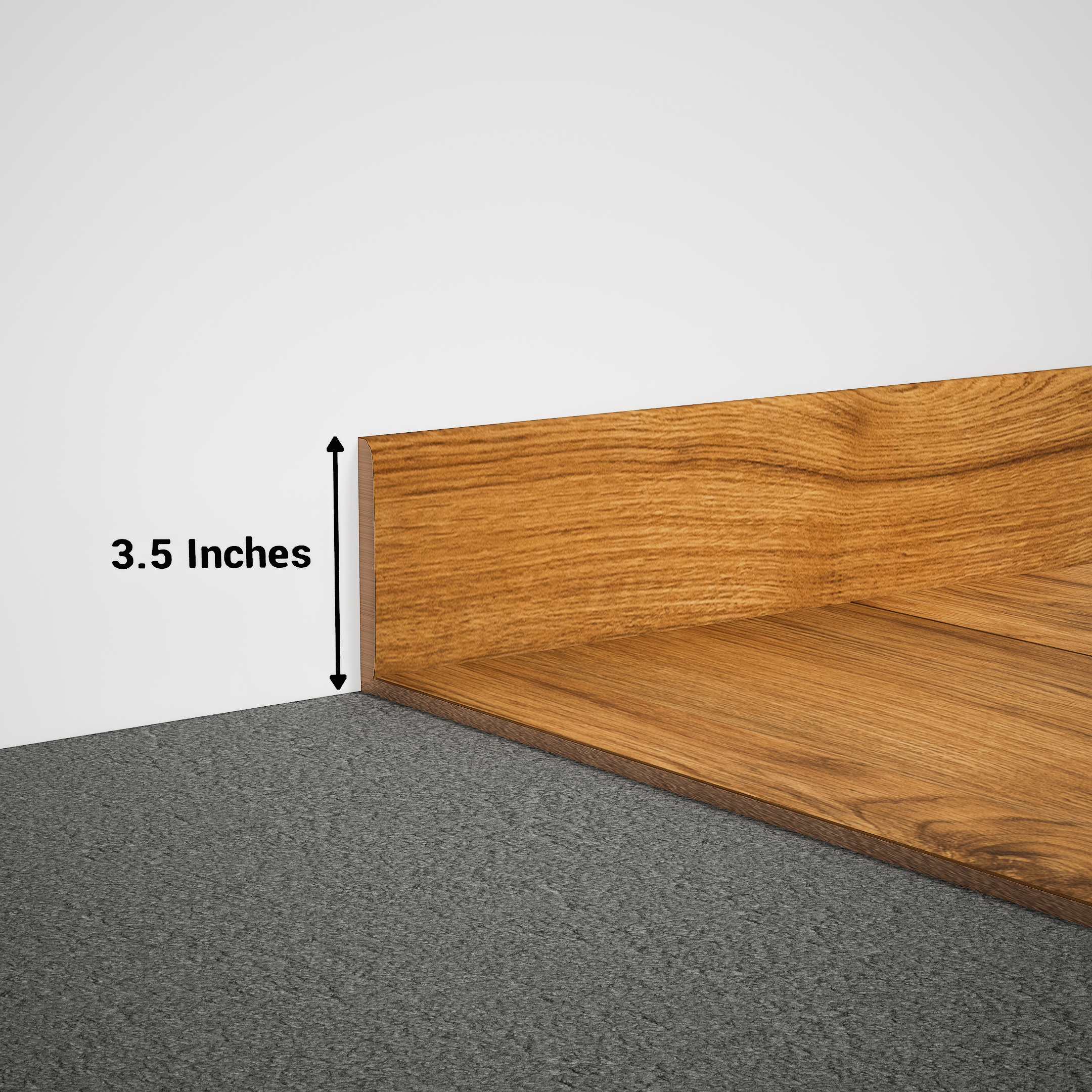 A close-up of a MDF Skirting Aqua Lock PM 00405 F | 8 ft x 3.5 Inch | Compatible for Laminate Wood Floor LF 00288 available at Material Depot in Bangalore