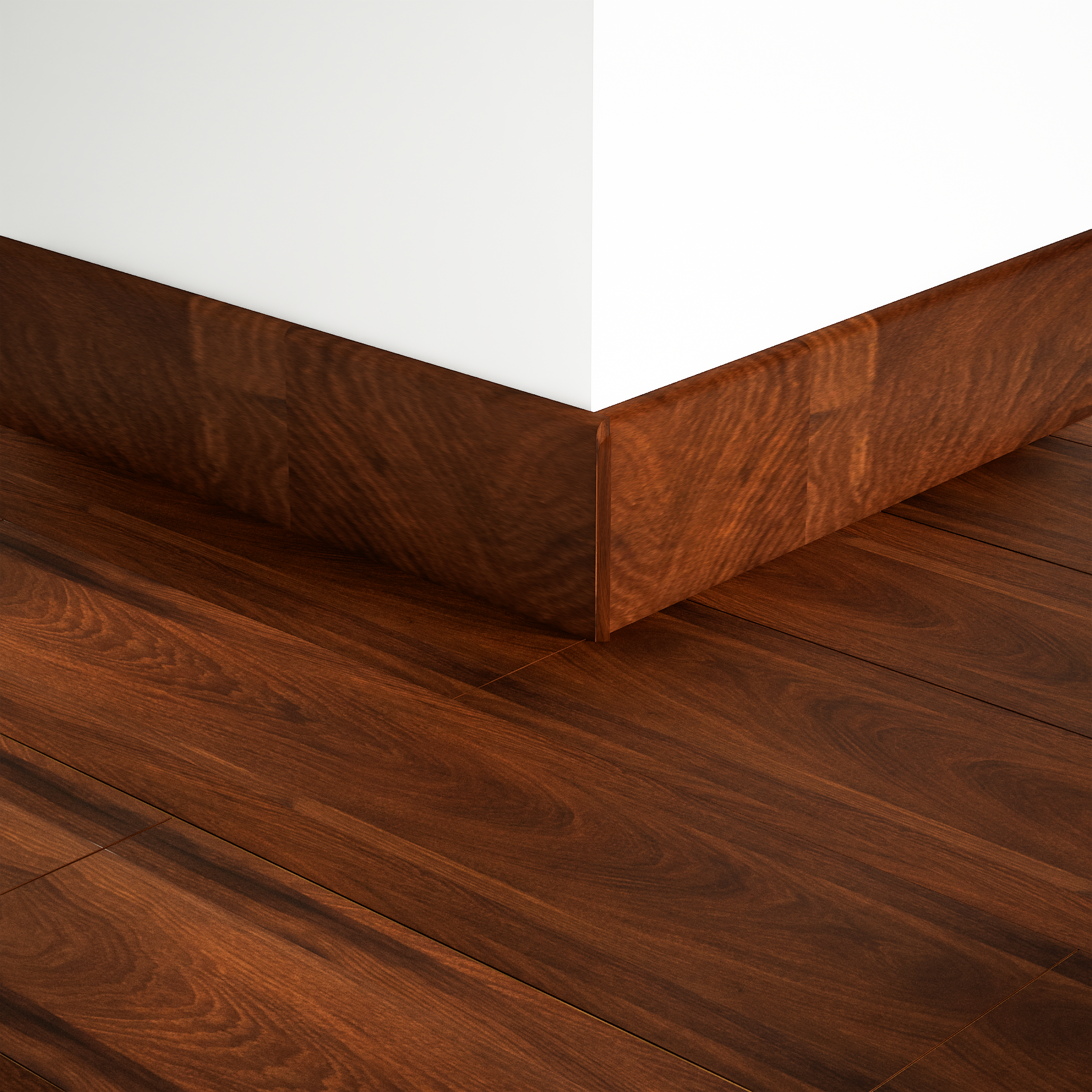 A close-up of a MDF Skirting Aqua Lock PM 00407 D | 8 ft x 2.5 Inch | Compatible for Laminate Wood Floor LF 00290 available at Material Depot in Bangalore