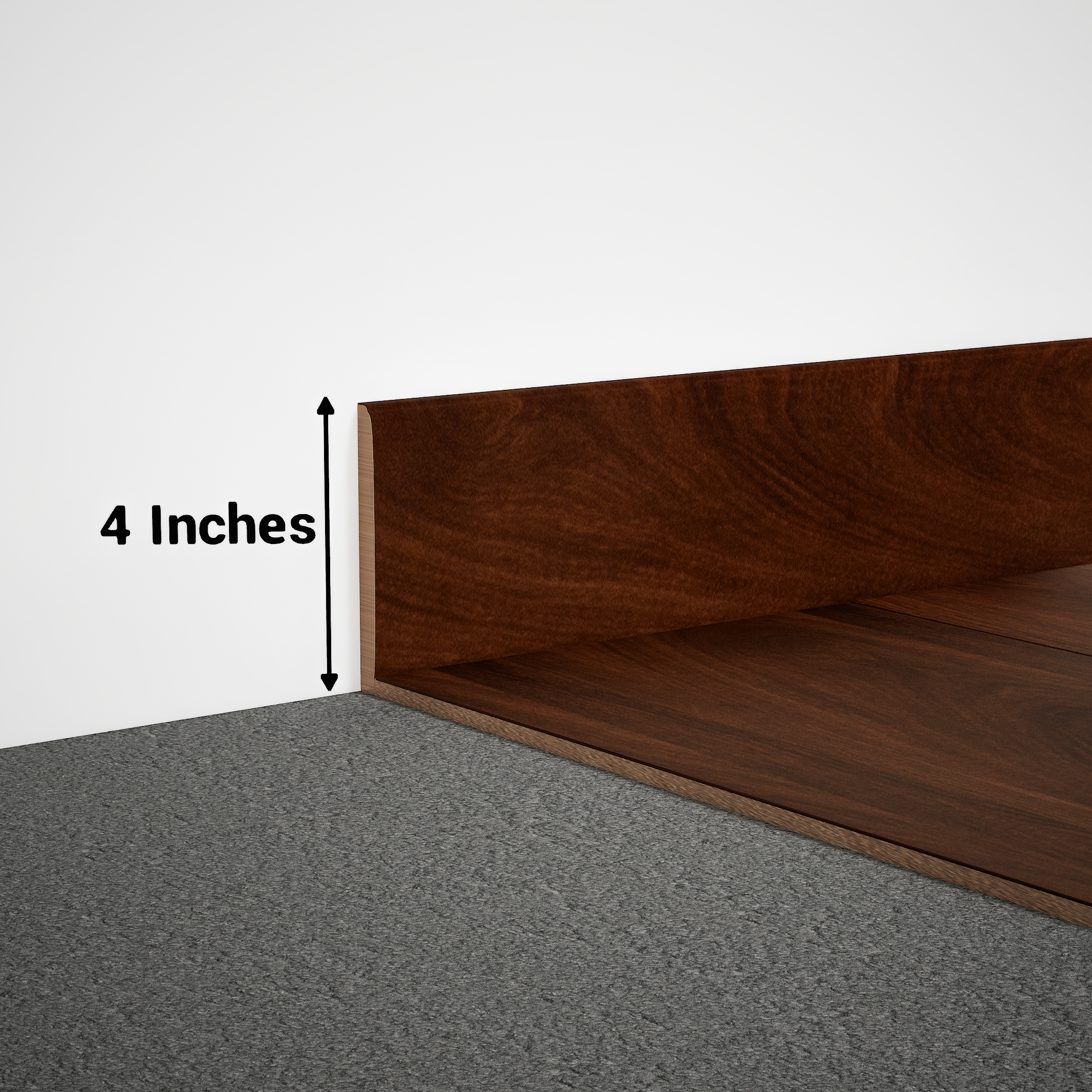 A close-up of a MDF Skirting Aqua Lock PM 00407 G | 8 ft x 4 Inch | Compatible for Laminate Wood Floor LF 00290 available at Material Depot in Bangalore