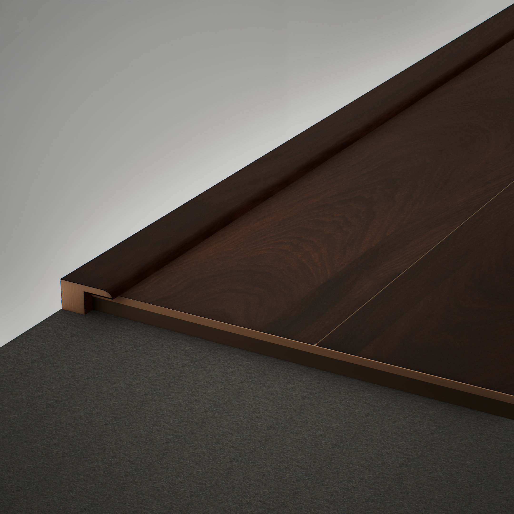 A close-up of a MDF Edge Profile Aqua Lock PM 00407 S | 8 ft x 16 mm x 12 mm | Compatible for Laminate Wood Floor LF 00290 available at Material Depot in Bangalore