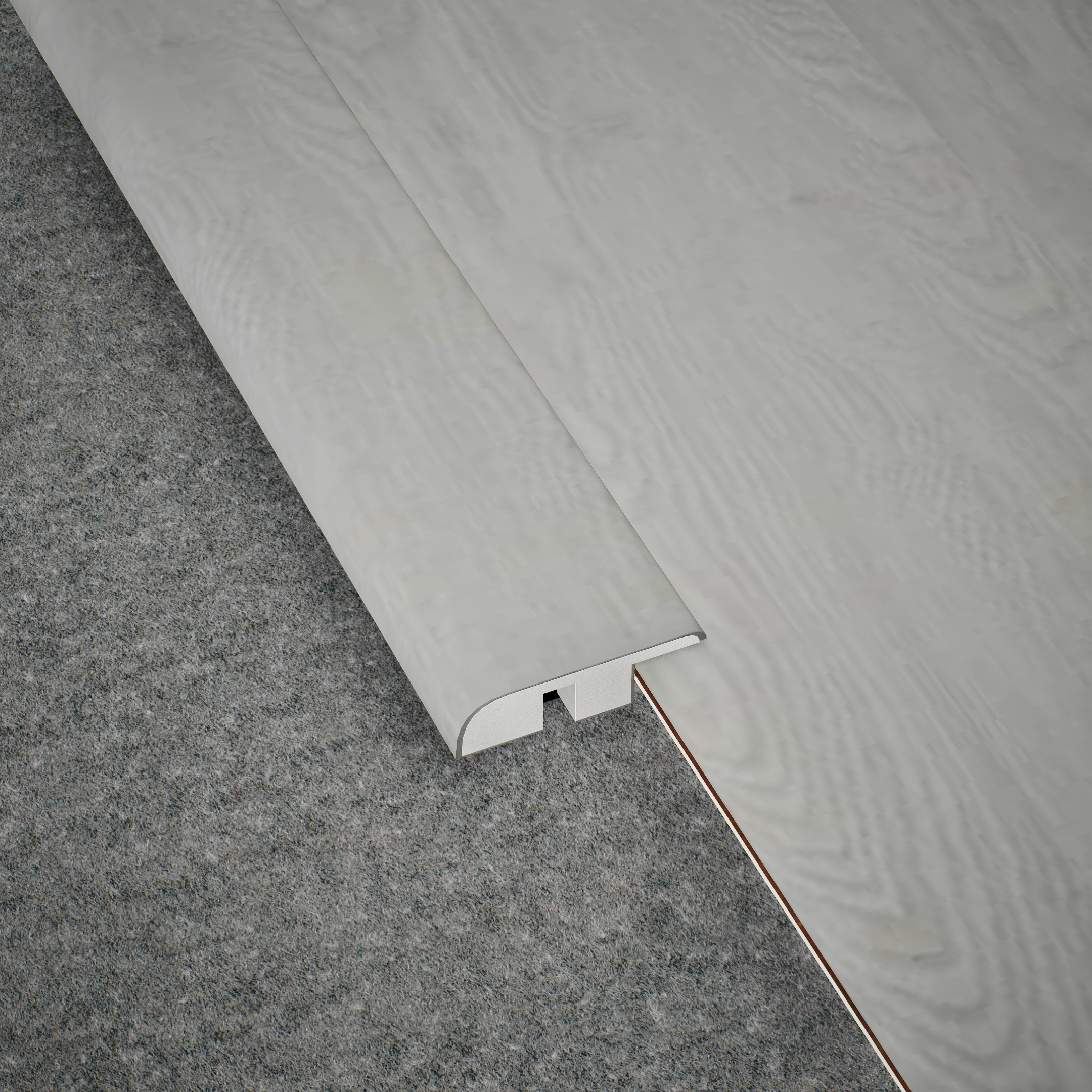 A close-up of a MDF Reducer R Profile Timberline TF 00153 E | 8 ft x 51 mm x 12 mm Compatible for SPC Flooring SP 00077 available at Material Depot in Bangalore