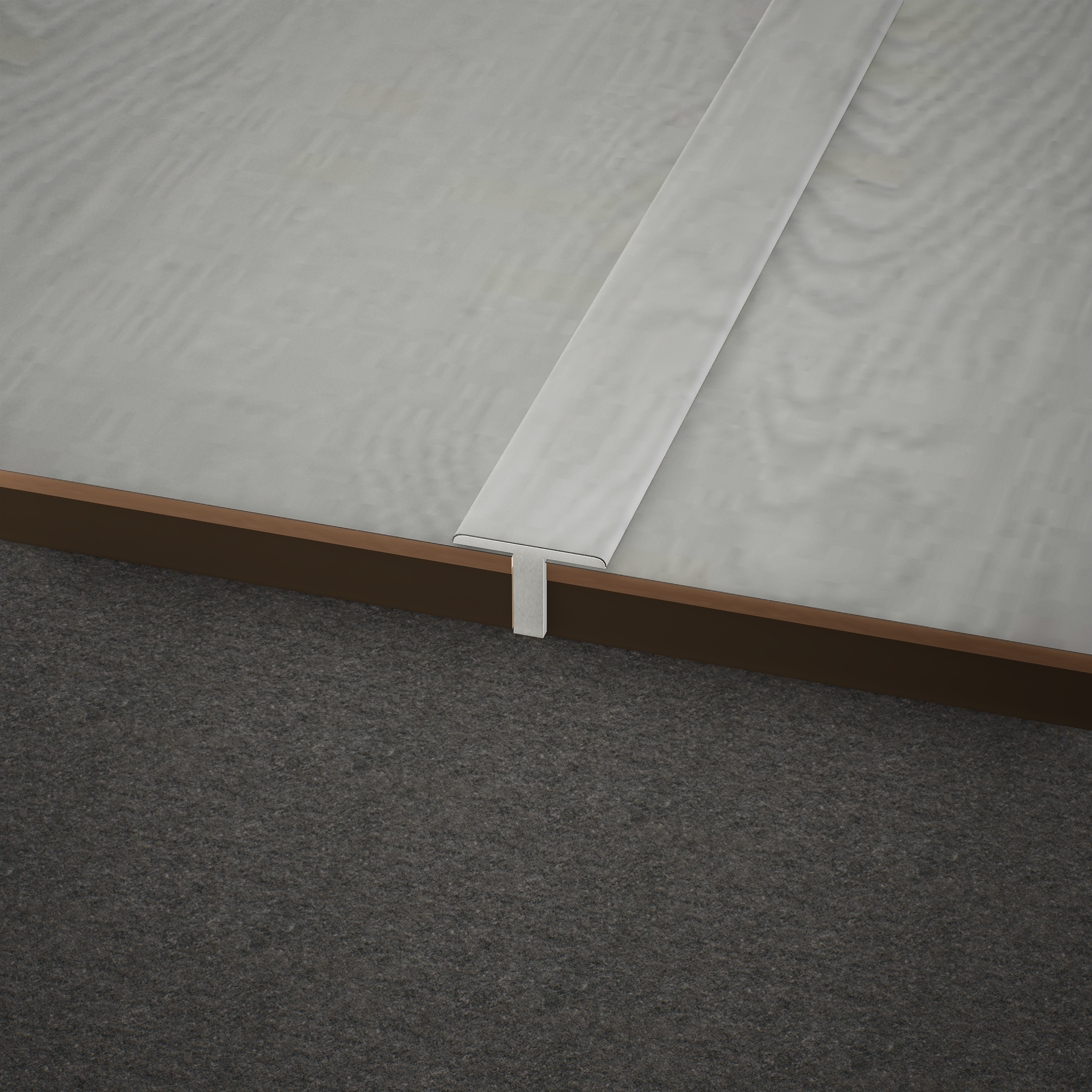 A close-up of a MDF T Profile Timberline TF 00153 F | 8 ft x 51 mm x 12 mm Compatible for SPC Flooring SP 00077 available at Material Depot in Bangalore