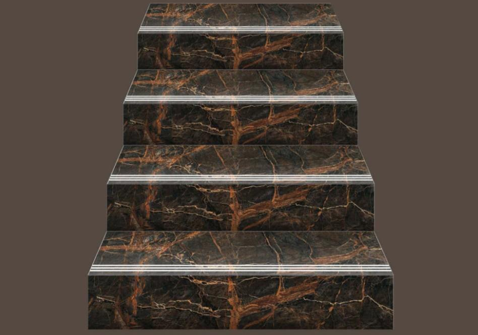 Ebony Vein Step Tile Matte Finish TL 02556 Vitrified Stair Tile - 9.5 mm | Set of Step (3x1 ft) and Riser (3 ft x 8 inch) | Image 03