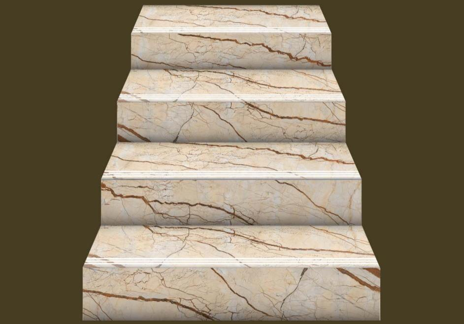 Beige Vein Step Tile Matte Finish TL 02550 Vitrified Stair Tile - 9.5 mm | Set of Step (3x1 ft) and Riser (3 ft x 8 inch) | Image 03