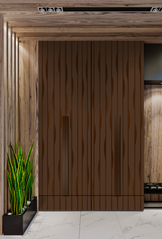 1.3 mm Brown RN 315 Suncoast Decorative Wall Pane applied on a wardrobe cabinate with High Gloss finish available for sale at Material Depot in Bangalore